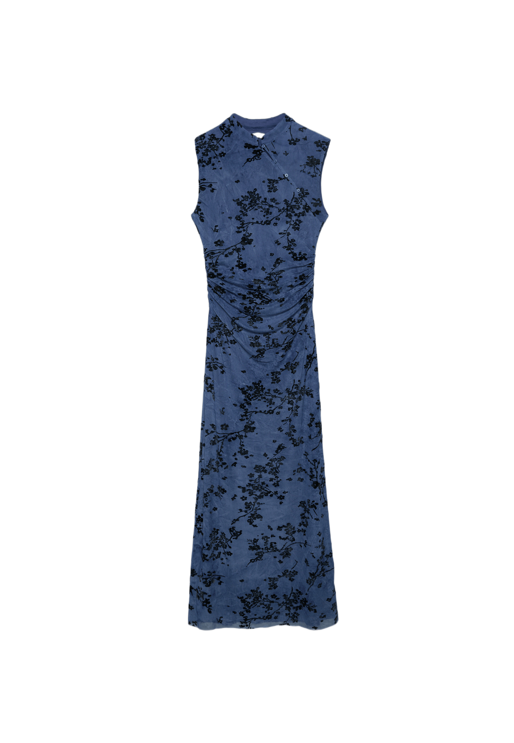 Tulle midi dress with Qipao neckline — Navy blue