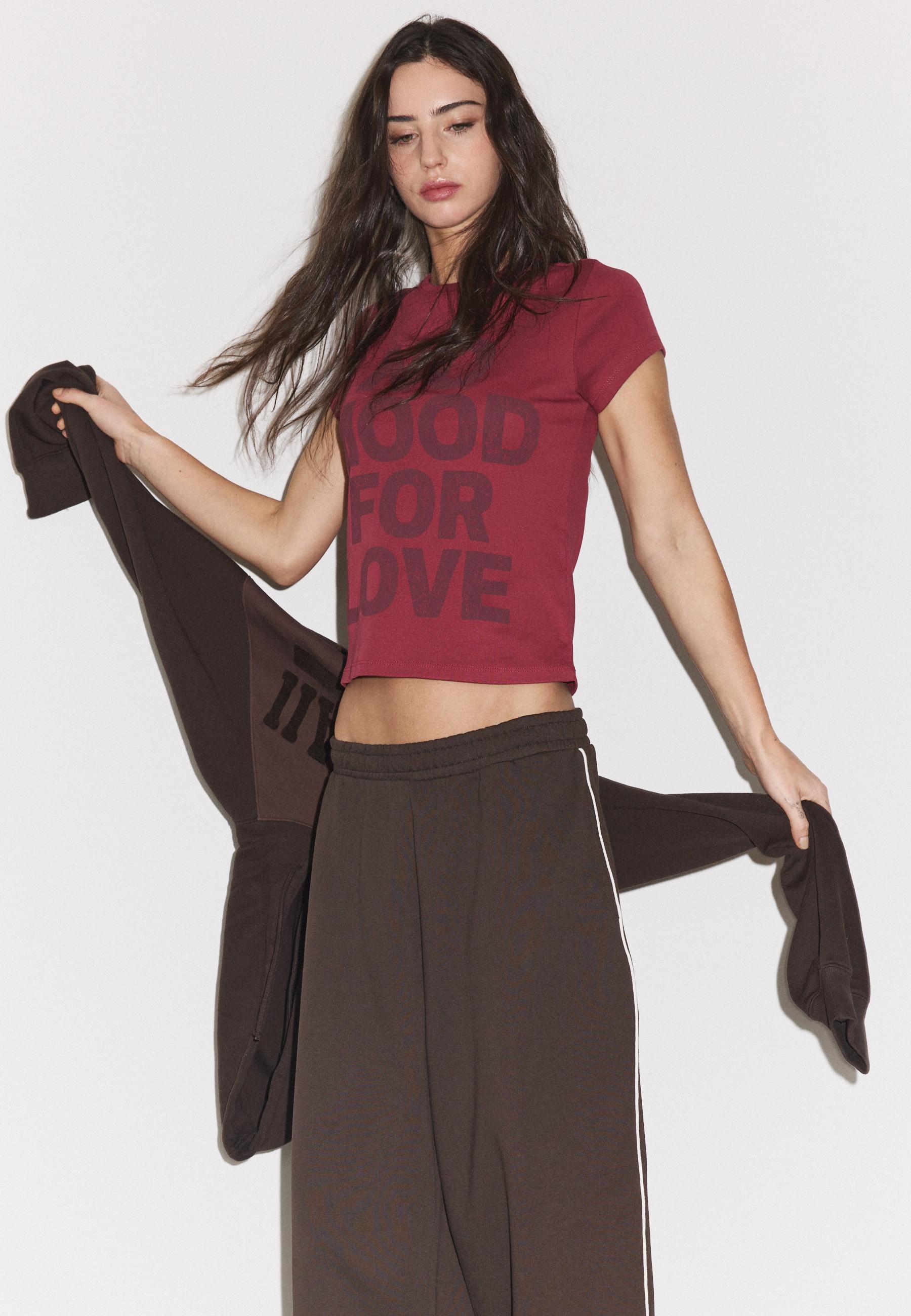 Printed short sleeve T-shirt — Dark red