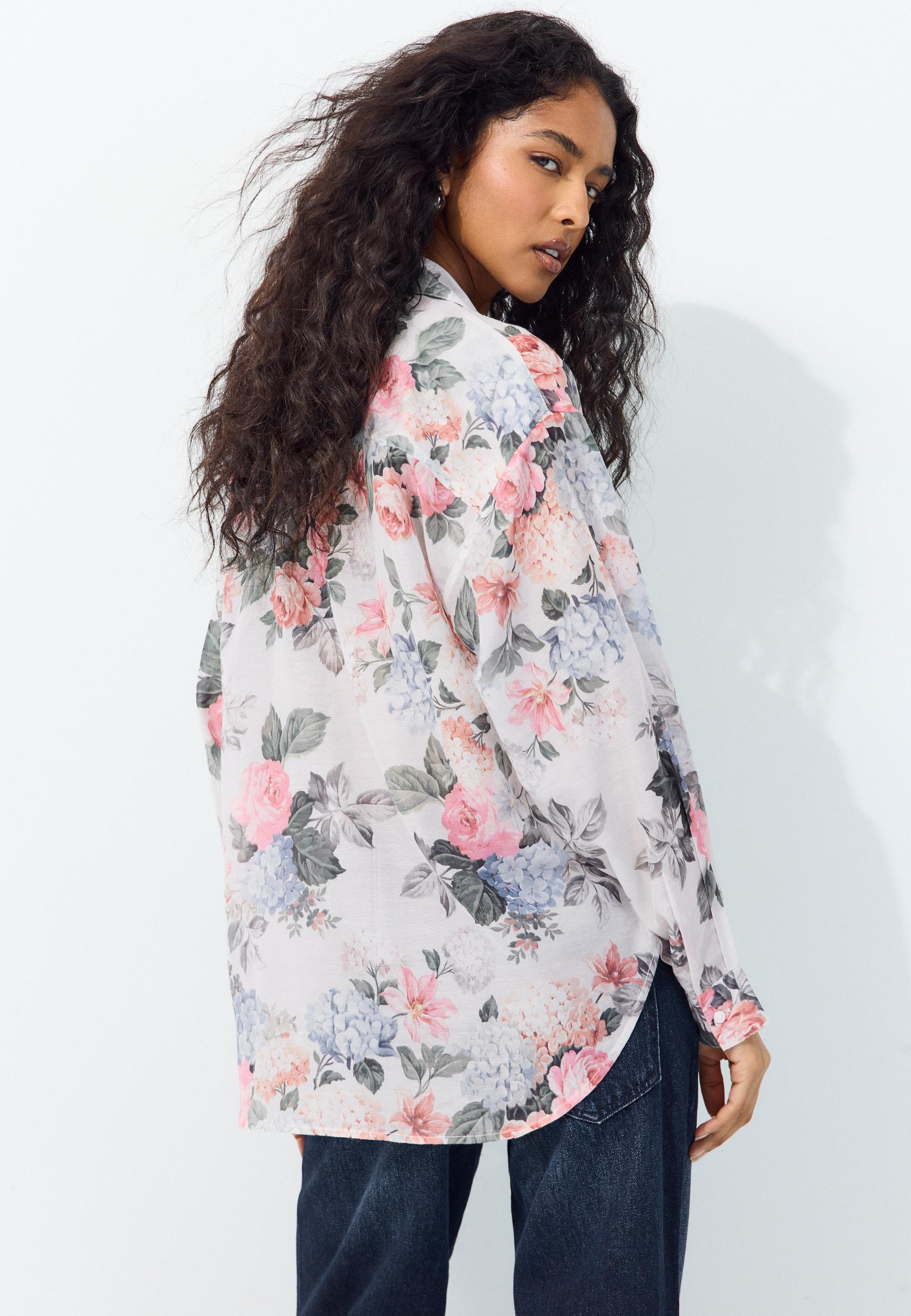 Floral print flowing shirt — Ecru
