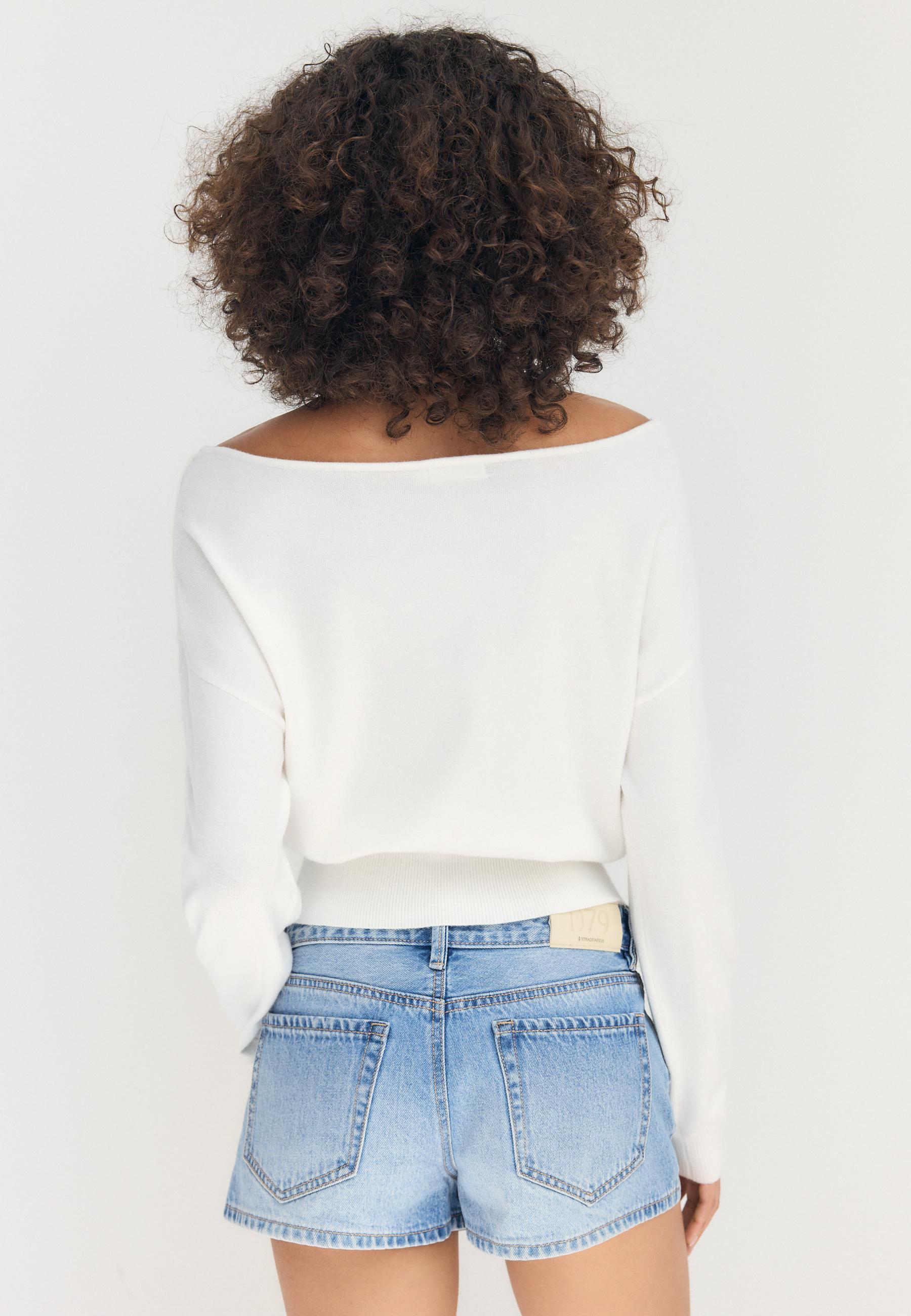 Boat neck knit jumper — Ecru