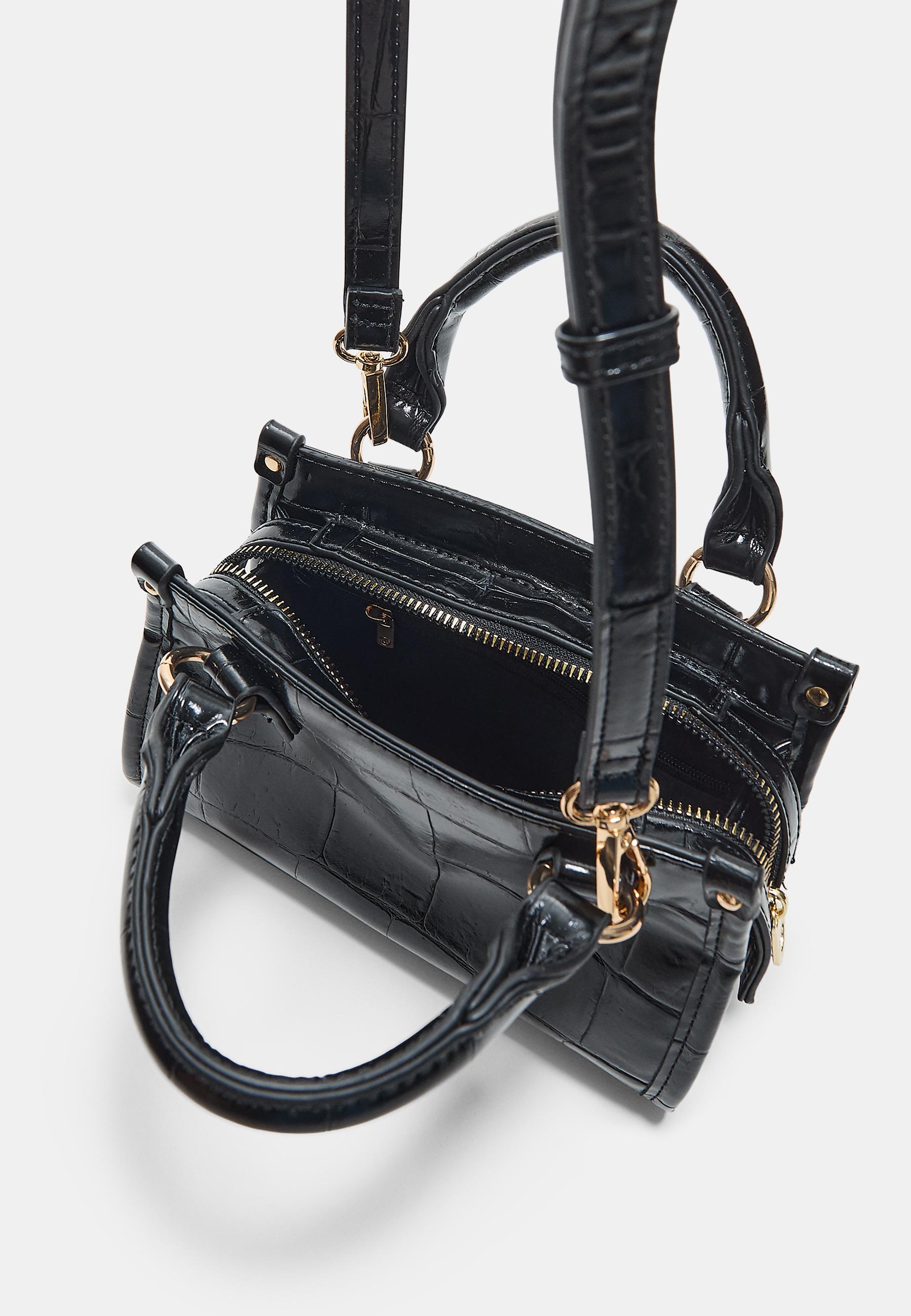 Mini tote crossbody bag with coconut effect — Black