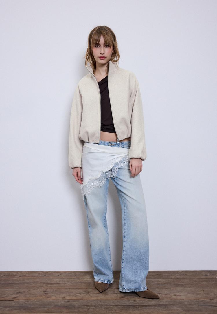 Stradivarius Bomber Τζάκετ Μπαλούν Με Απαλή Υφή Εκρού M