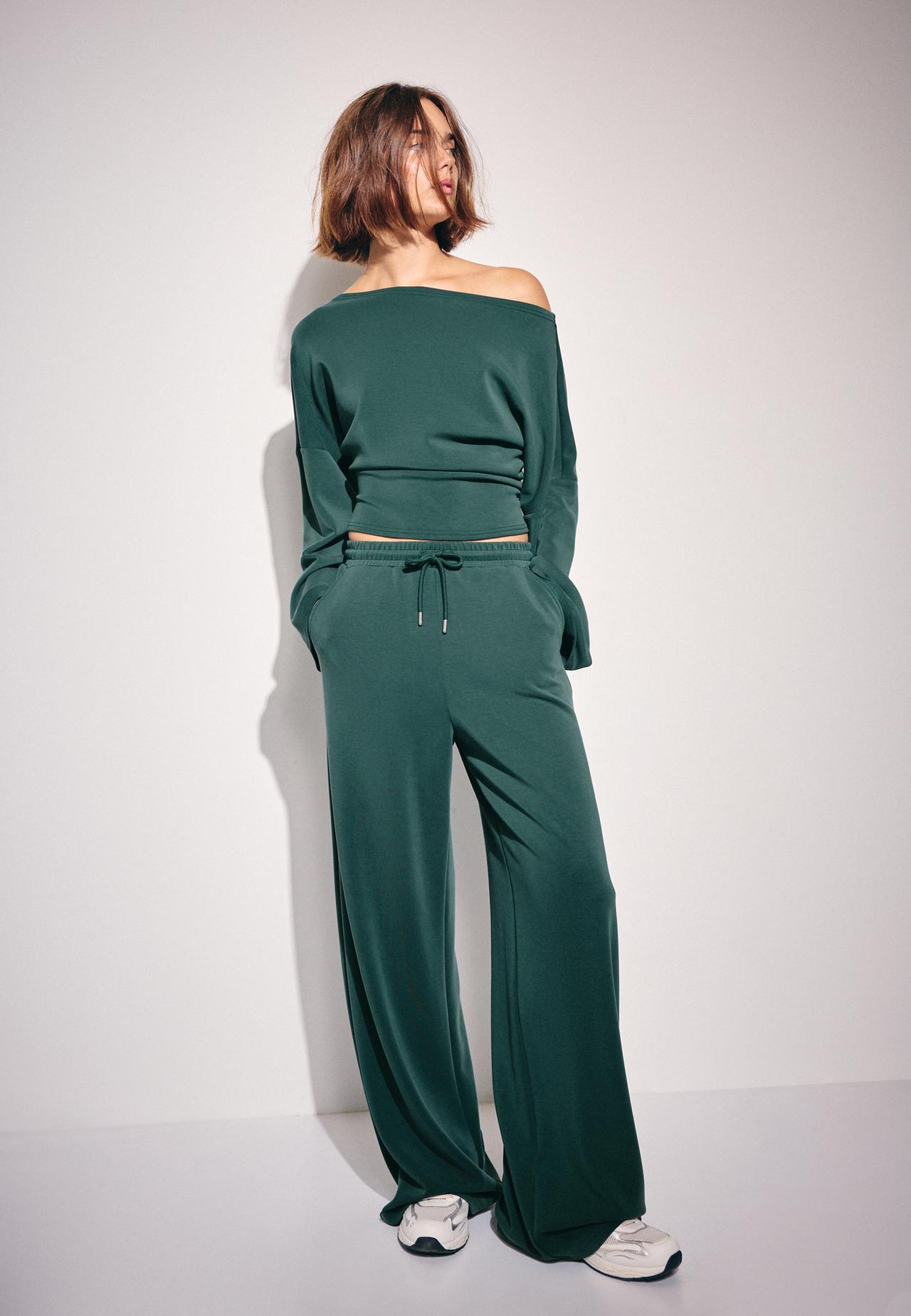 Soft-touch palazzo jogger trousers — Khaki
