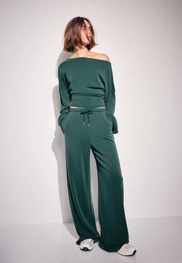 Soft-touch palazzo jogger trousers — Khaki