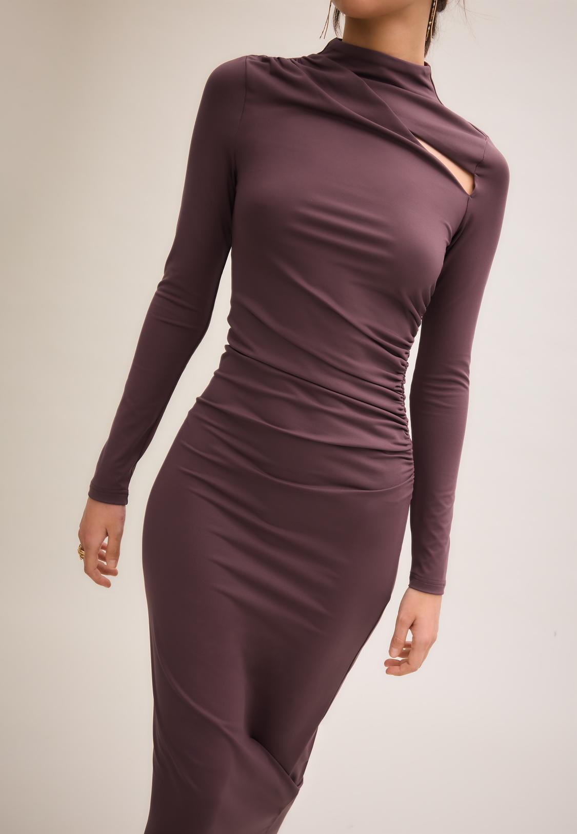 Asymmetric cut-out long sleeve midi dress - Women's fashion | Stradivarius  Saudi Arabia