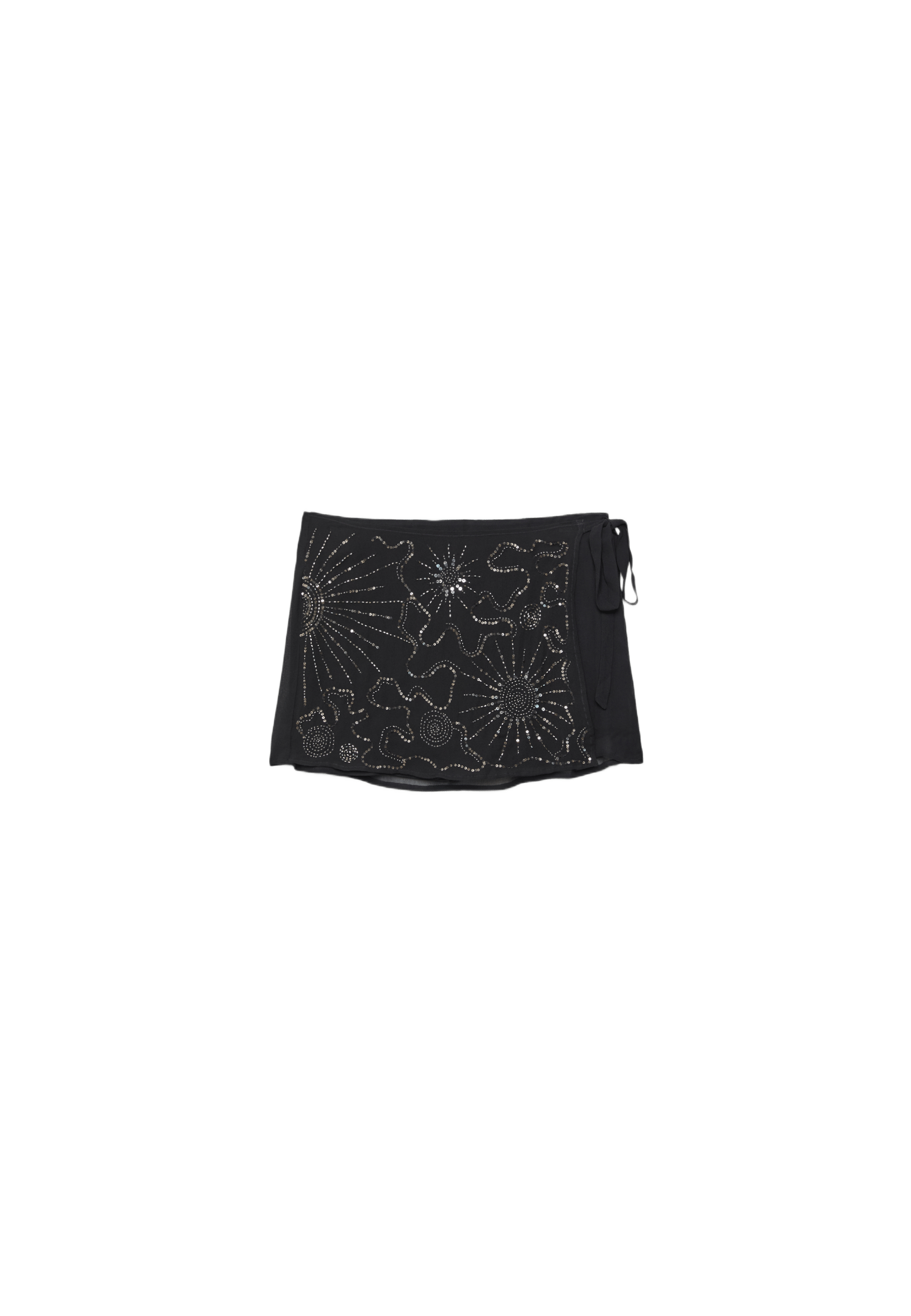 Embroidered wrap mini skort — Black