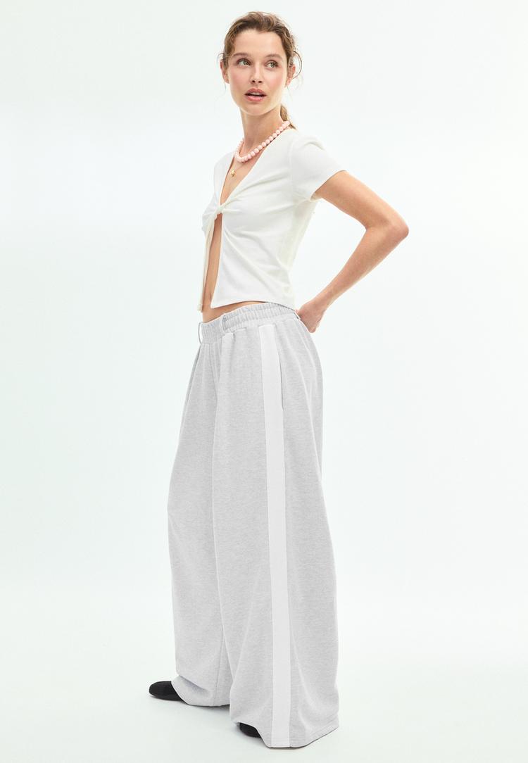 pantalon wide leg en molleton a bande laterale