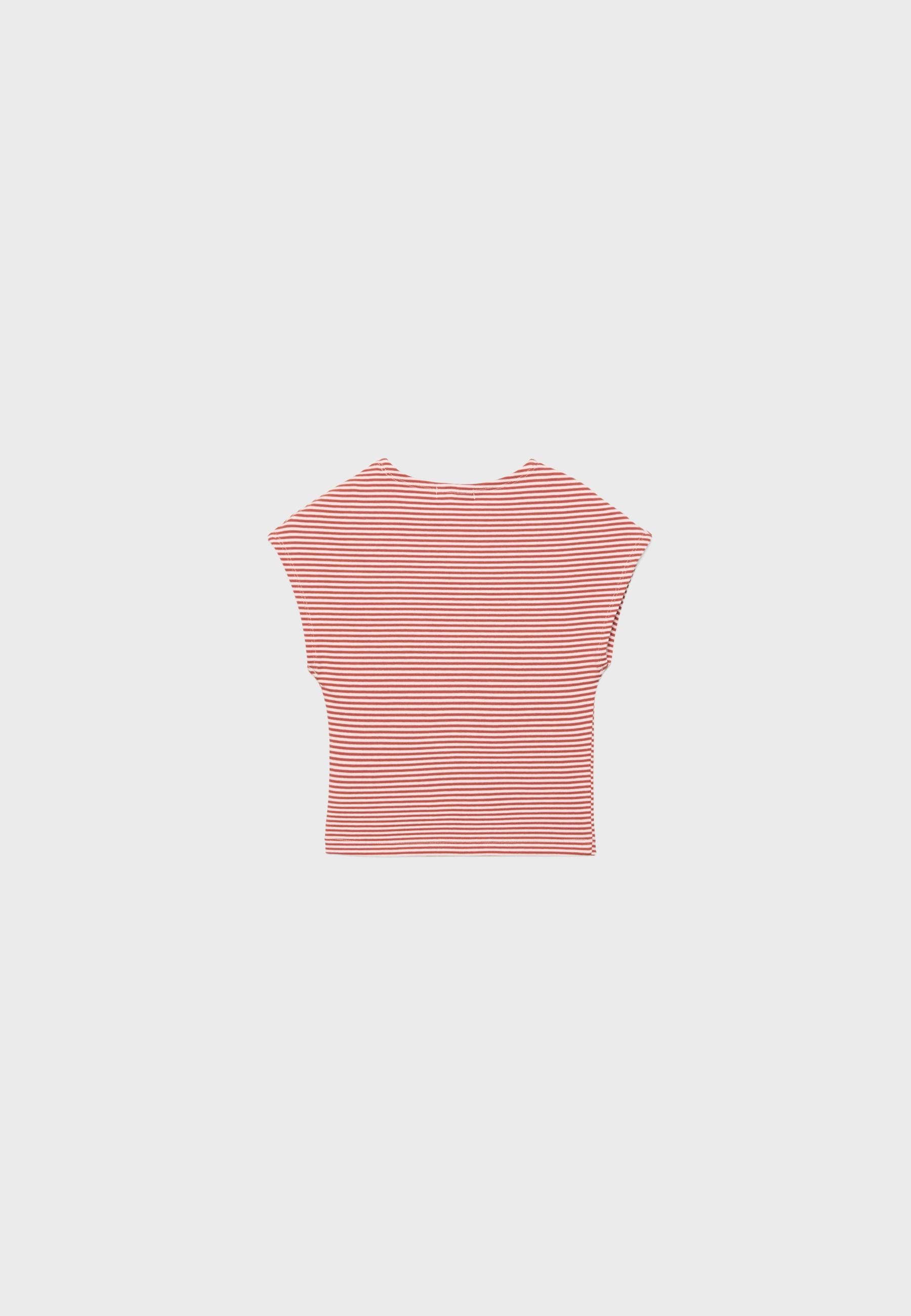 Basic striped mini sleeve T-shirt — Salmon pink