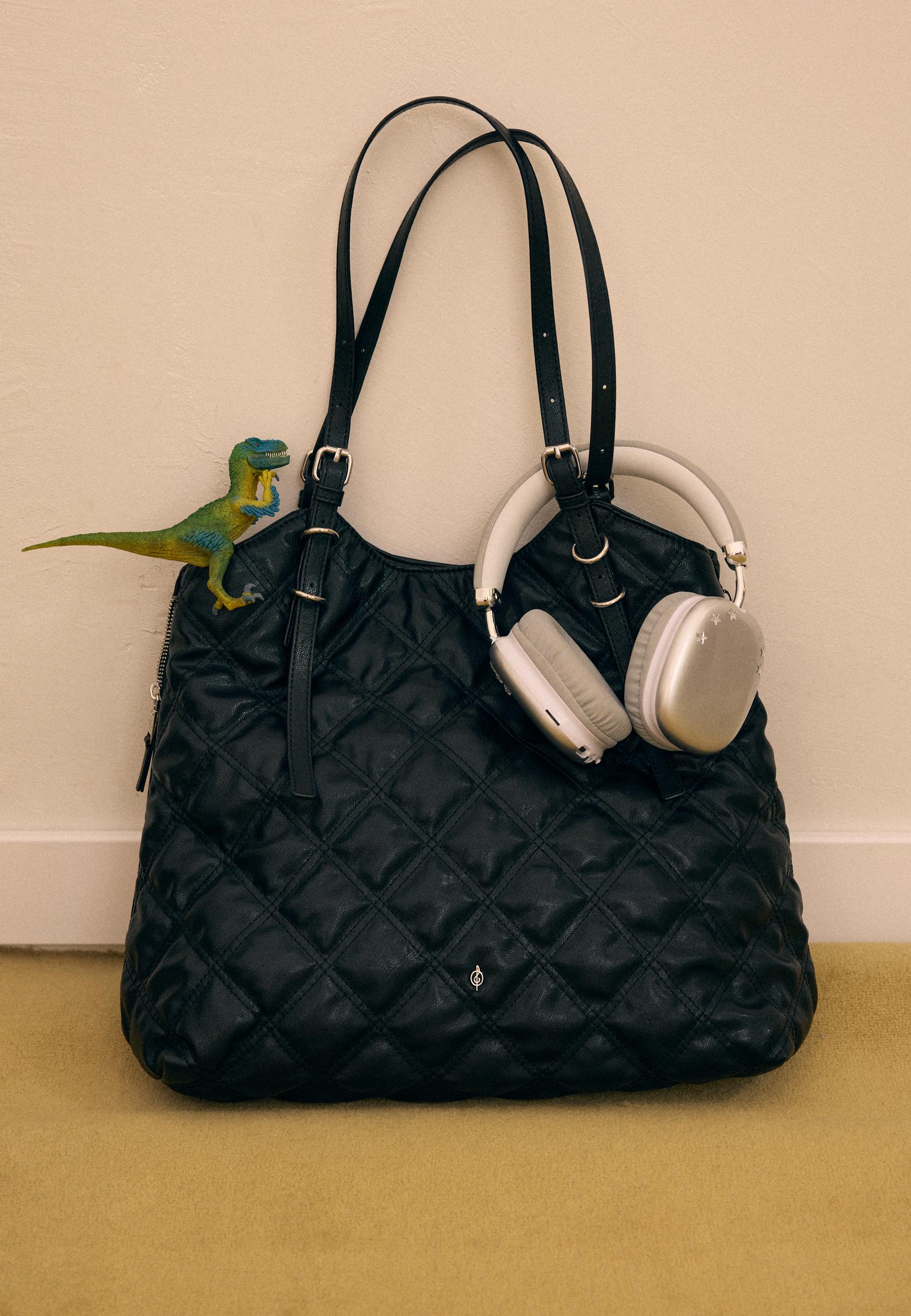 Padded leather effect shopper bag — Black