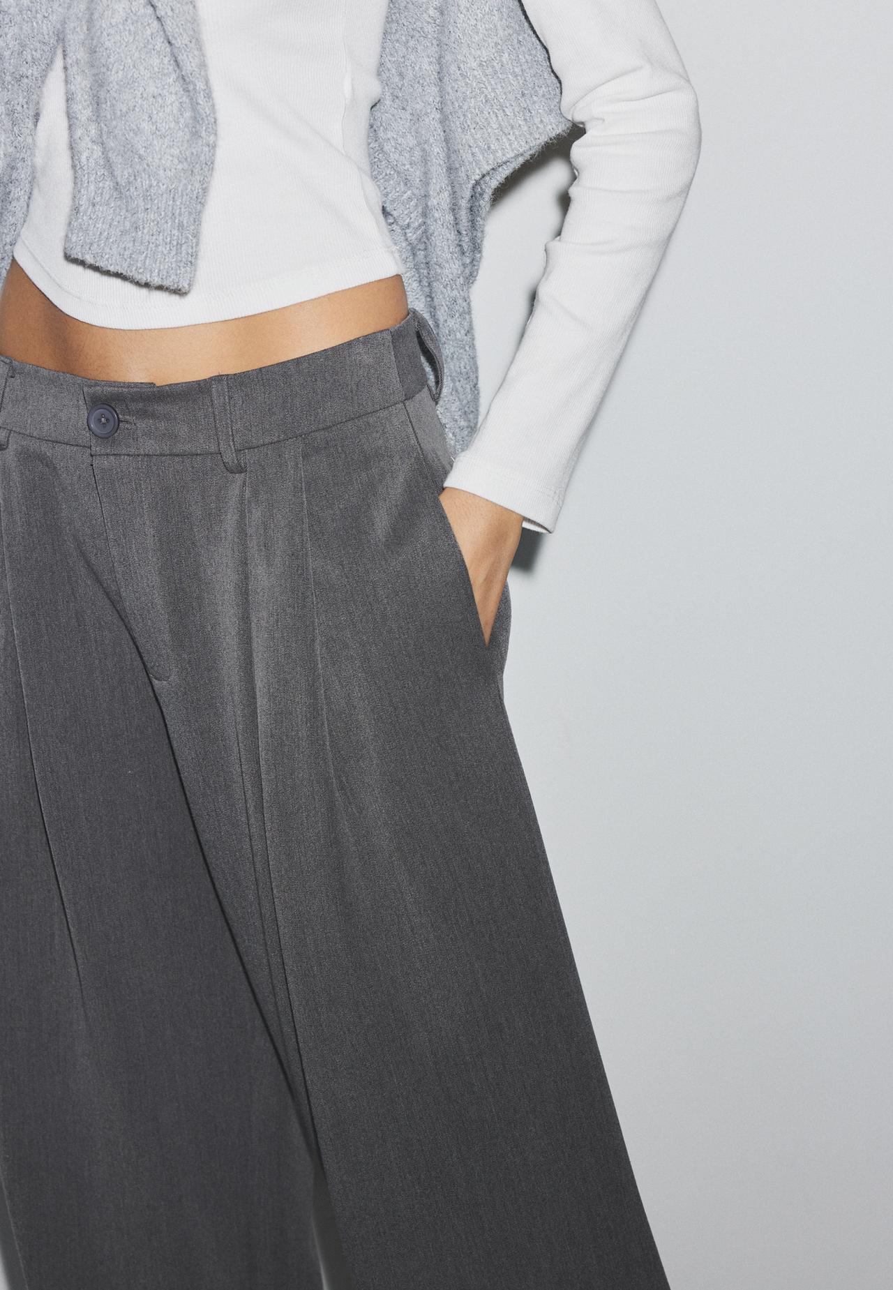 Tailored wide-leg trousers with darts — Dark grey