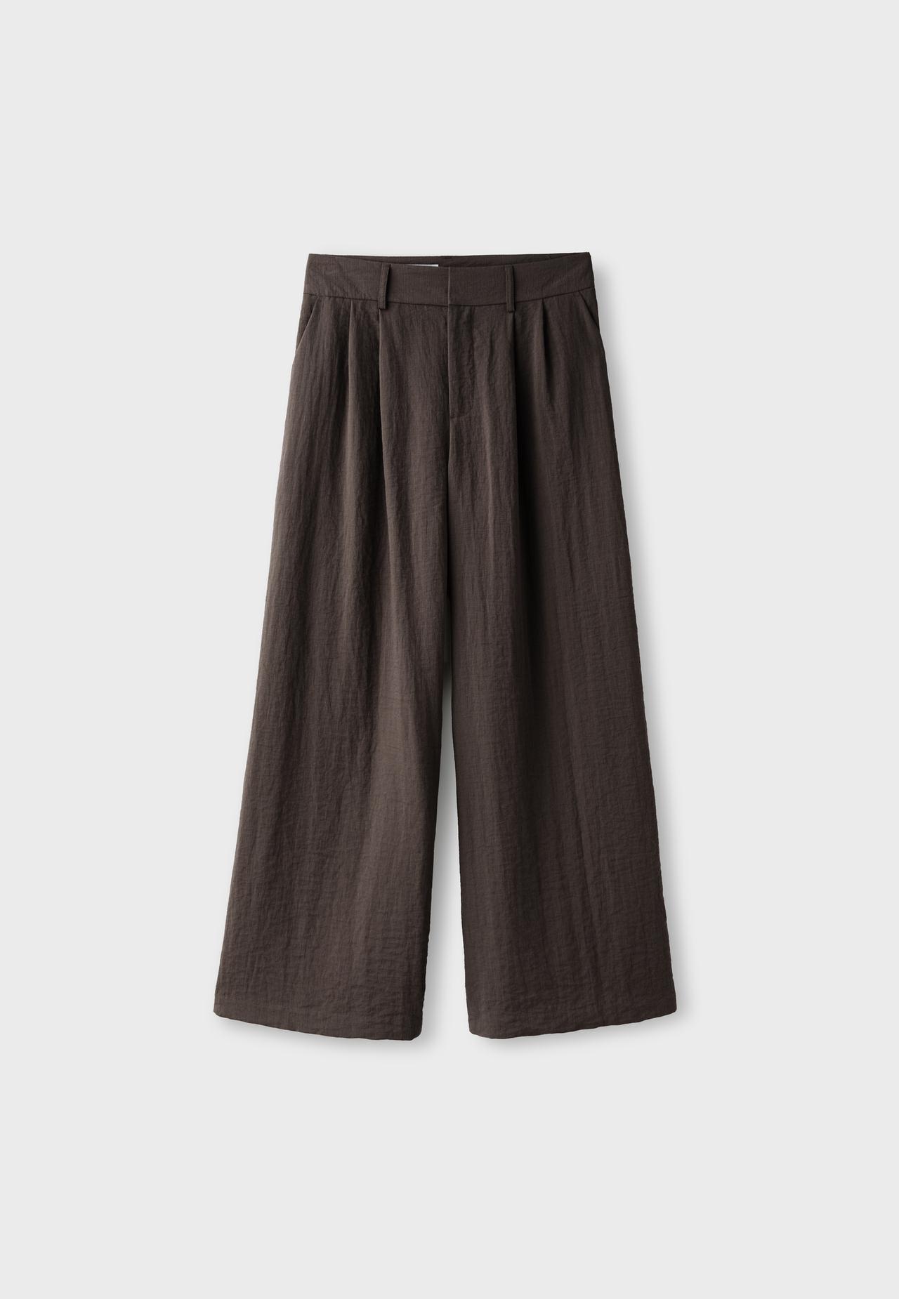 Adjustable rustic wide-leg button trousers — Brown