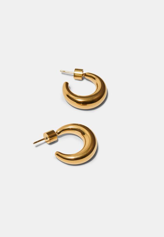 Stradivarius Set Of 2 Chunky Waterproof Hoop Earrings Yellow Os