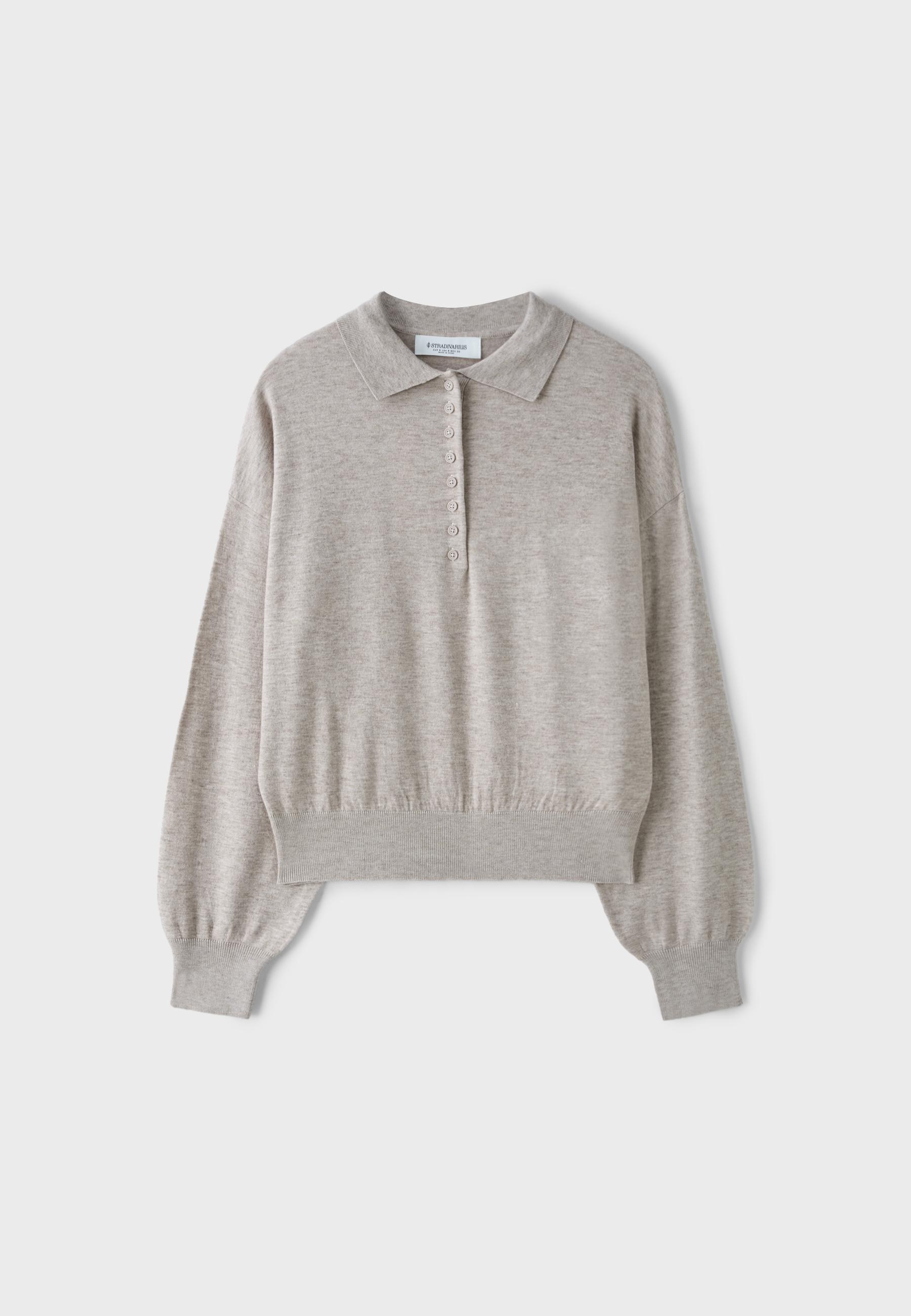 Polo collar knit sweater — Stone