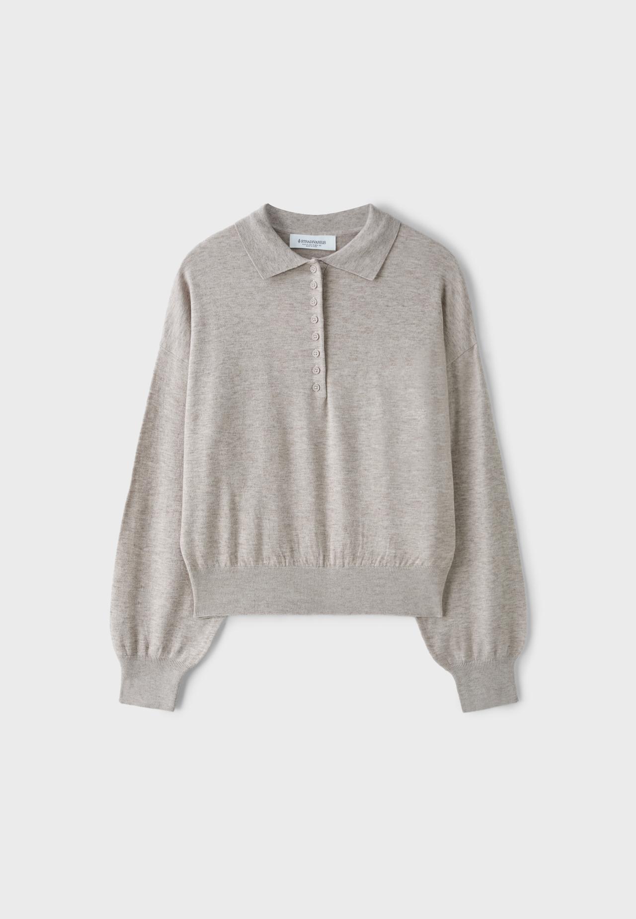 Polo collar knit jumper — Stone
