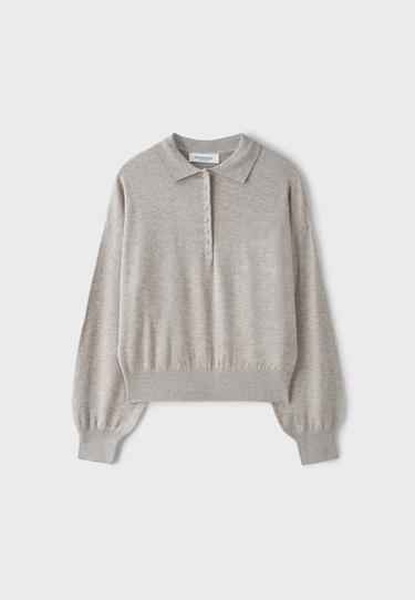 Polo collar knit jumper — Stone 7