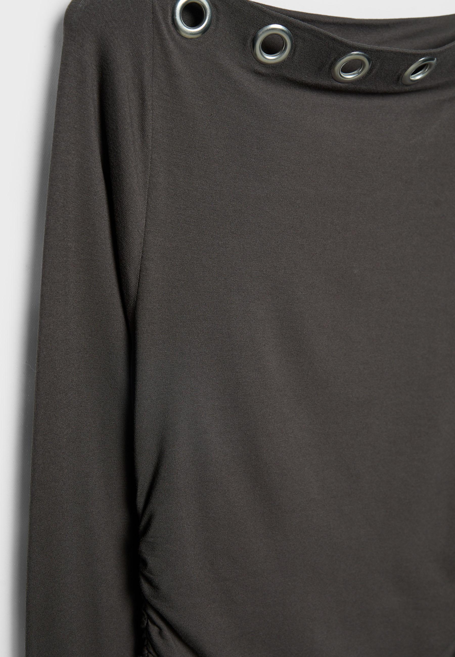 Asymmetric T-shirt with eyelets — Brown