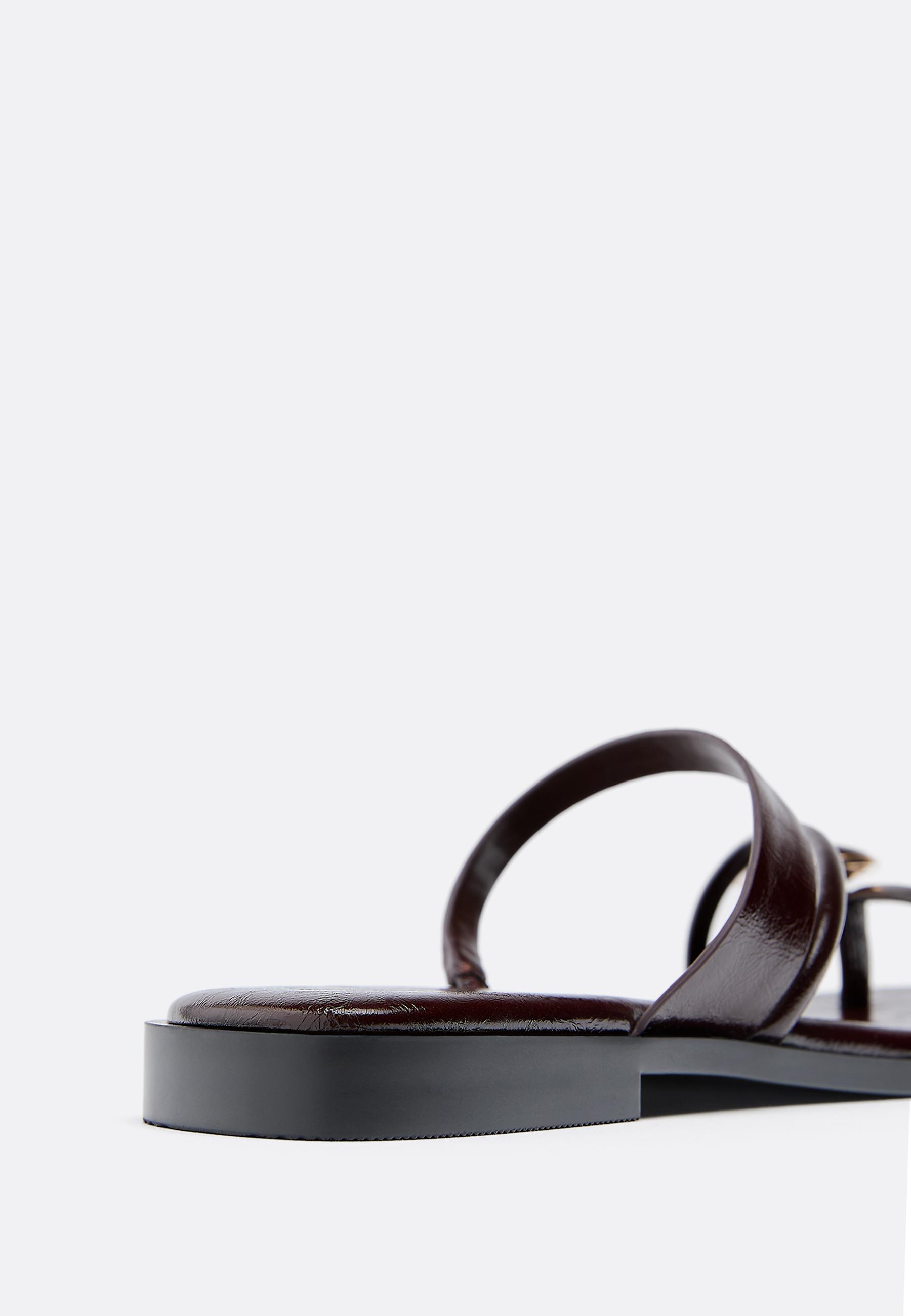 Flat sandals with stone detail — BROWN