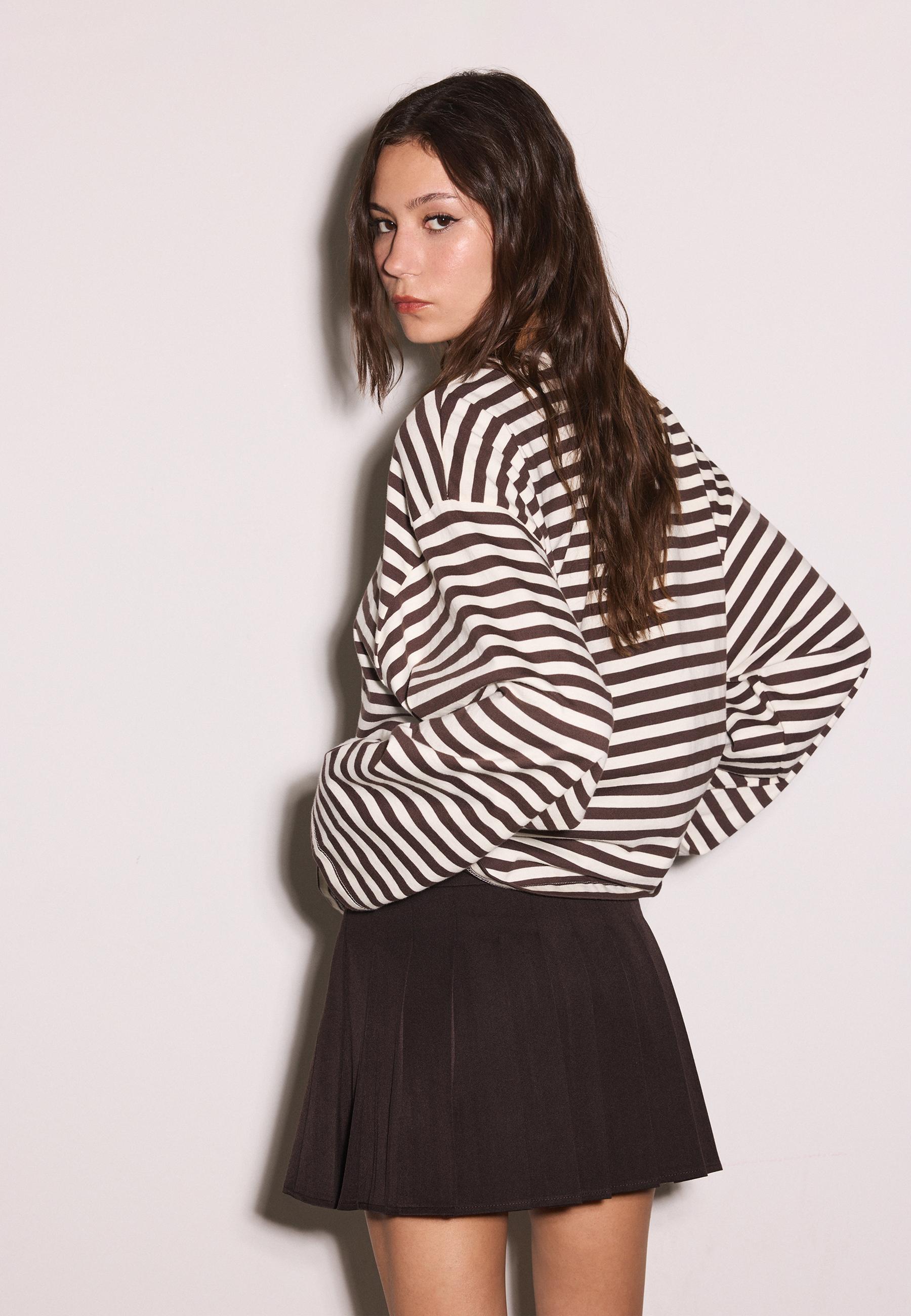 Box pleat mini skirt — Brown