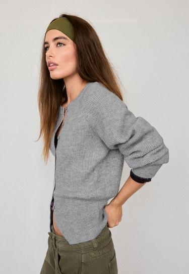 Raglan sleeve knit cardigan — Grey melange 5