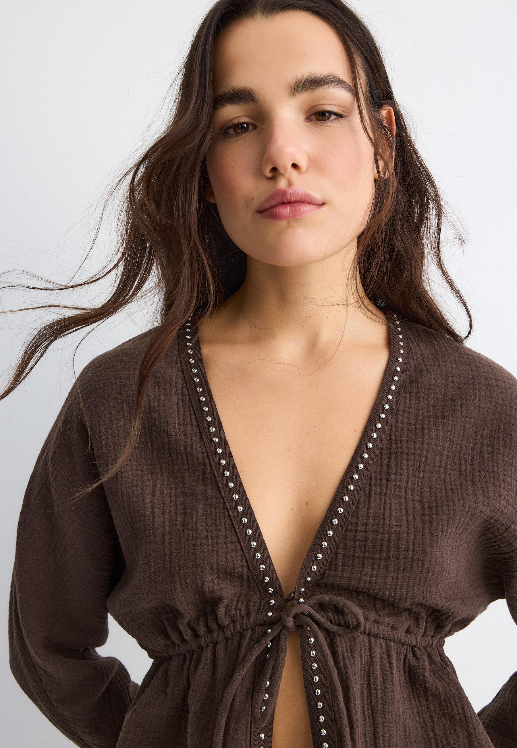 Open studded shirt — Brown