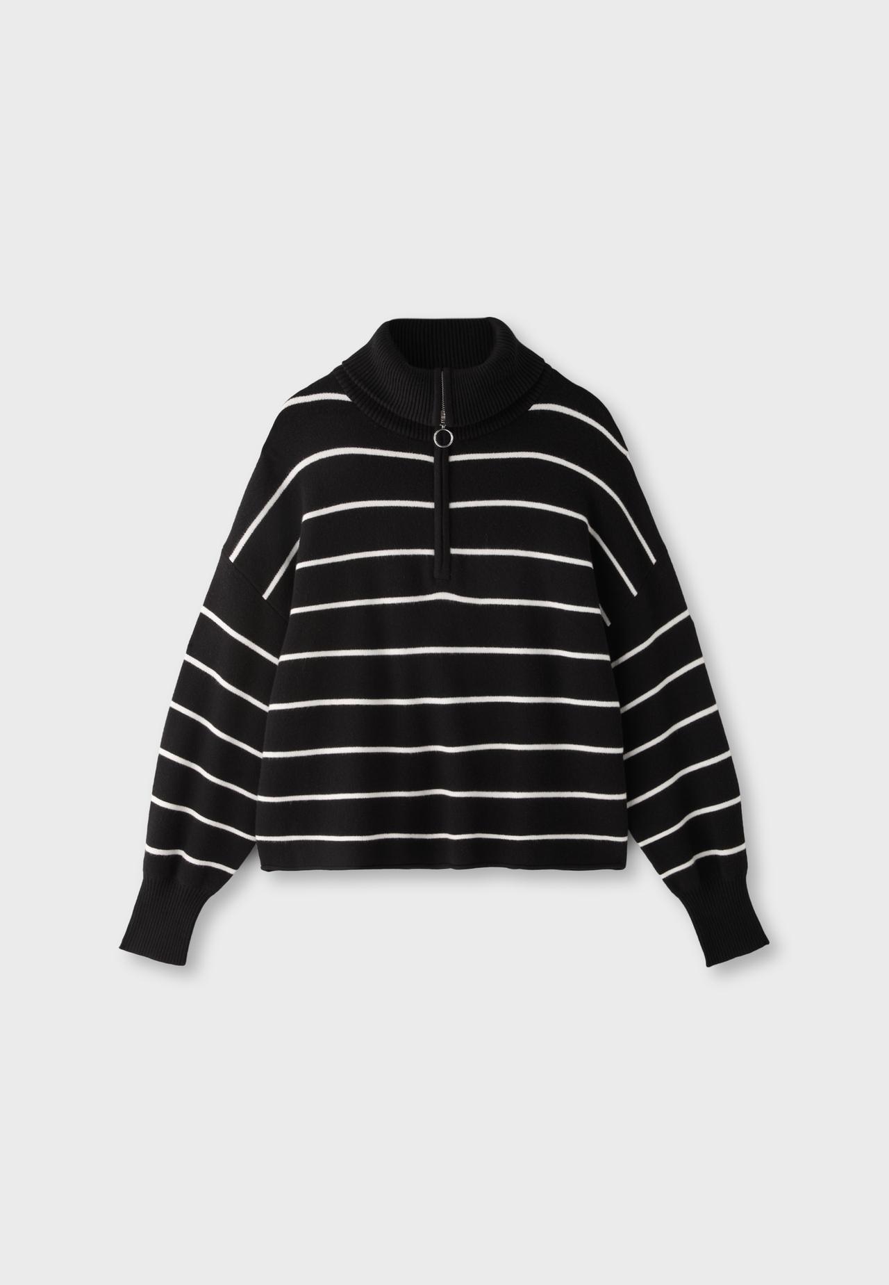Zip-up knit sweater — Ecru