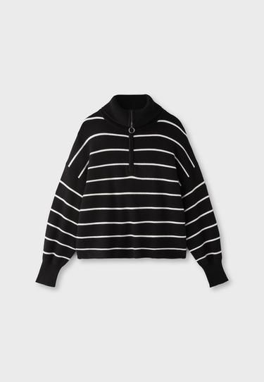 Zip-up knit sweater — Ecru 7