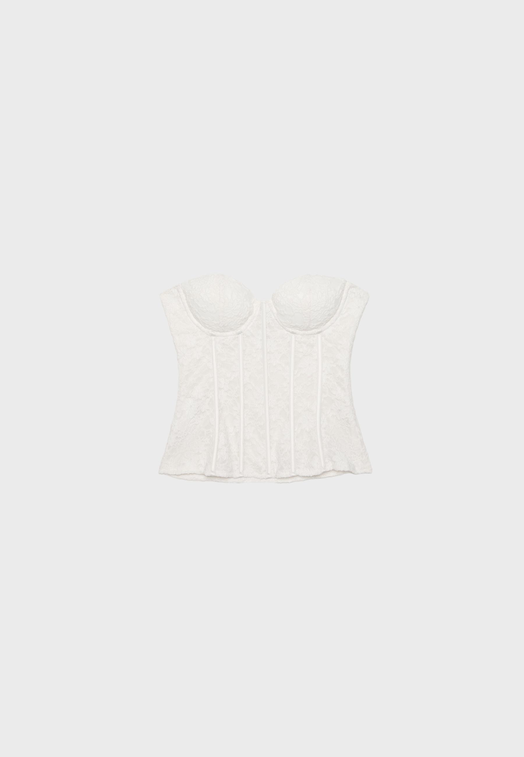 Lace corset top with stays — Ecru