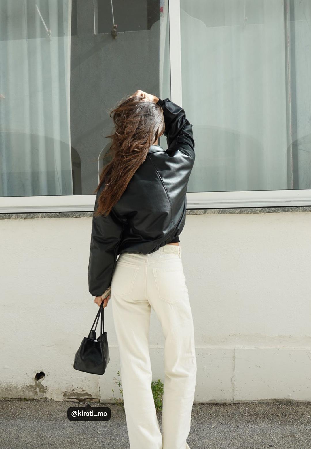 Padded leather effect bomber jacket — Black