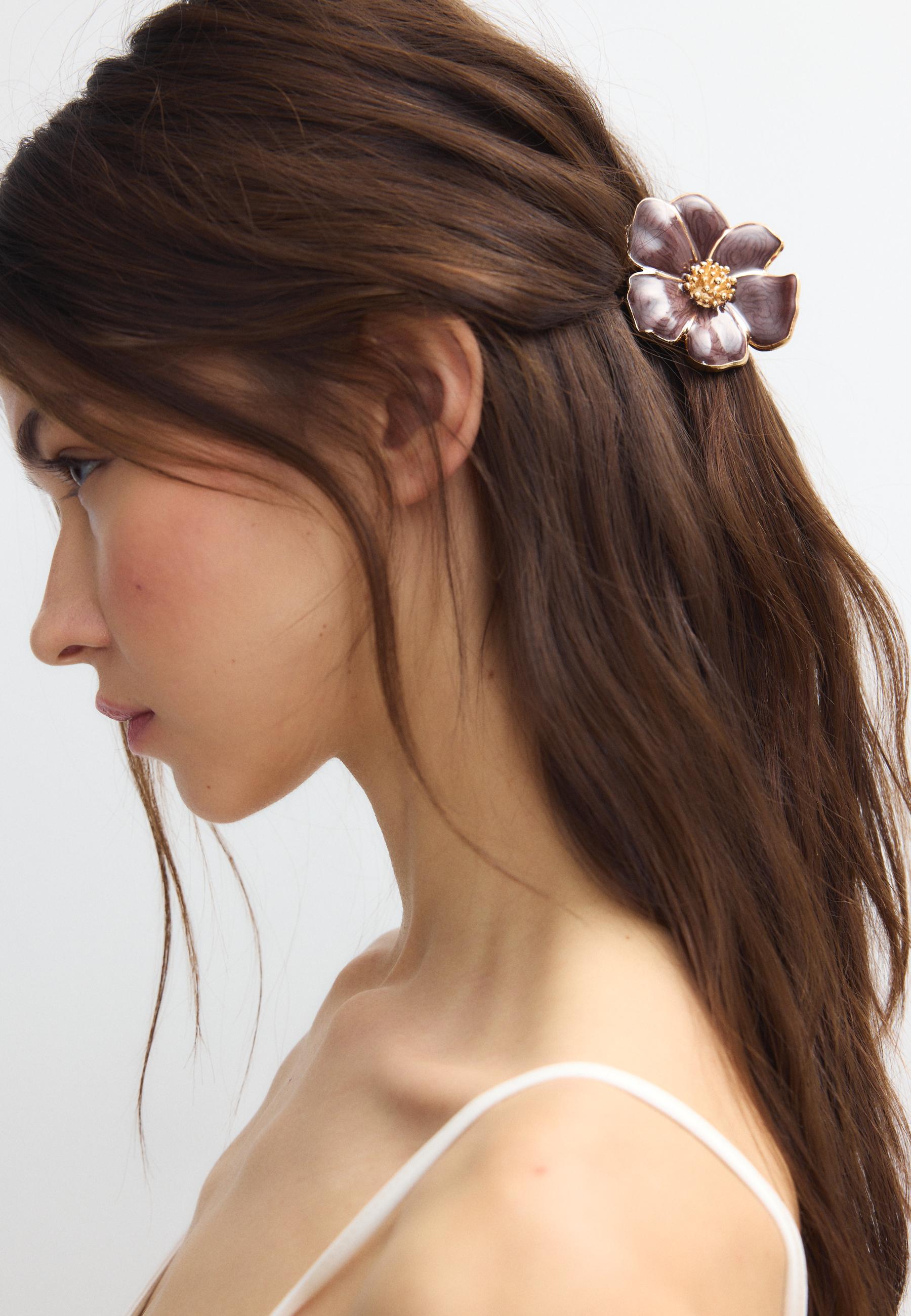Metallic flower hair clip — Brown