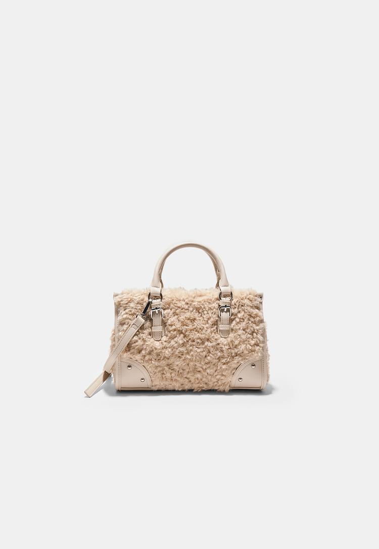 borsa a tracolla tote in pelliccia sintetica
