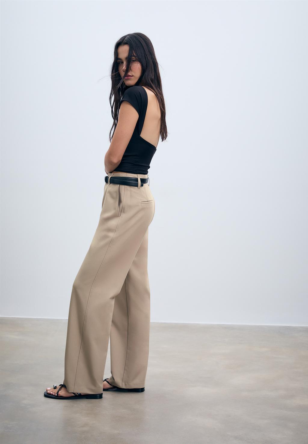 Pantalón fluido recto vestir cinturón