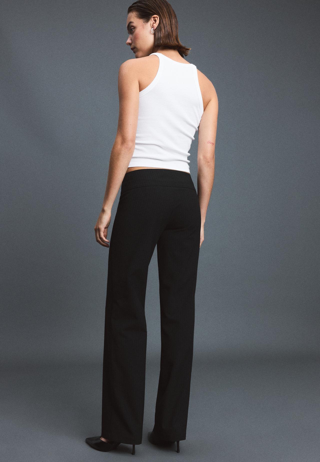 Striped straight-leg trousers with buckle detail — Black