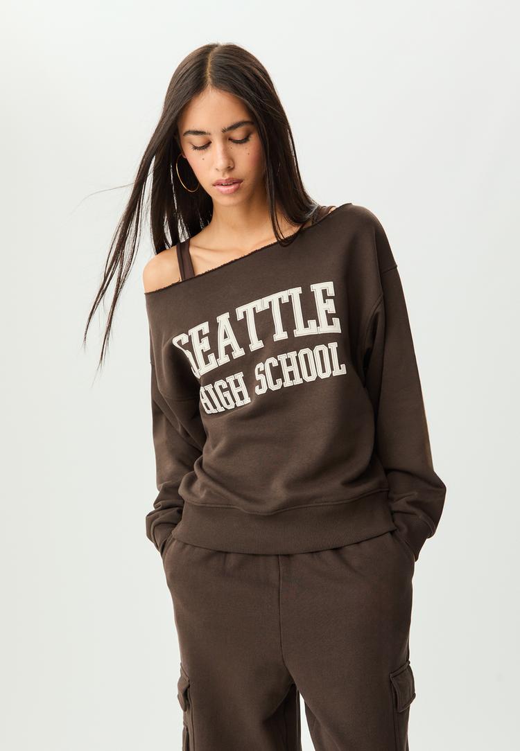 printed boat neck sweatshirt