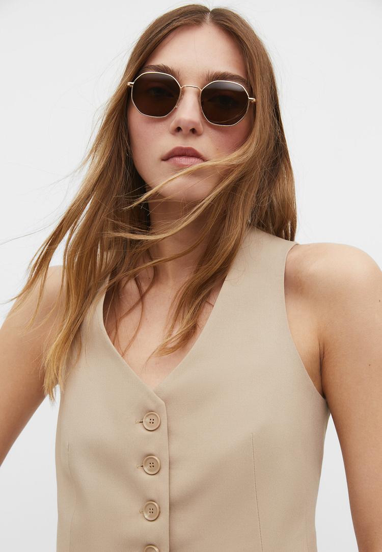 Stradivarius Εξαγωνικά Μεταλλικά Γυαλιά Καφέ Os φωτογραφία