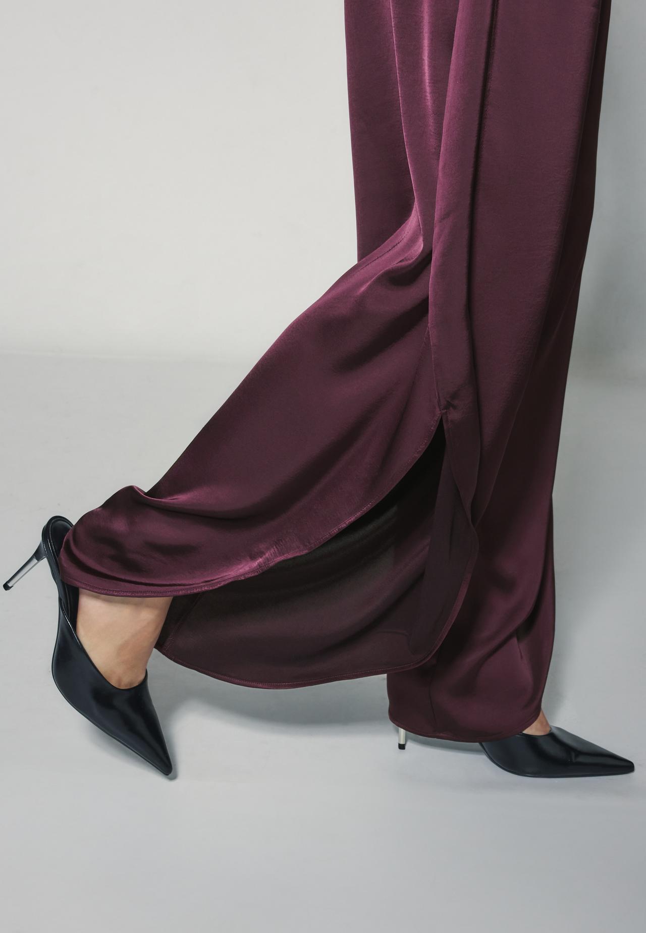 Satin trousers with split — Purple