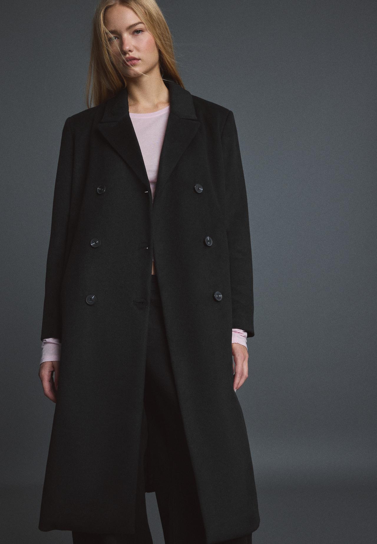 Straight felt coat — Black