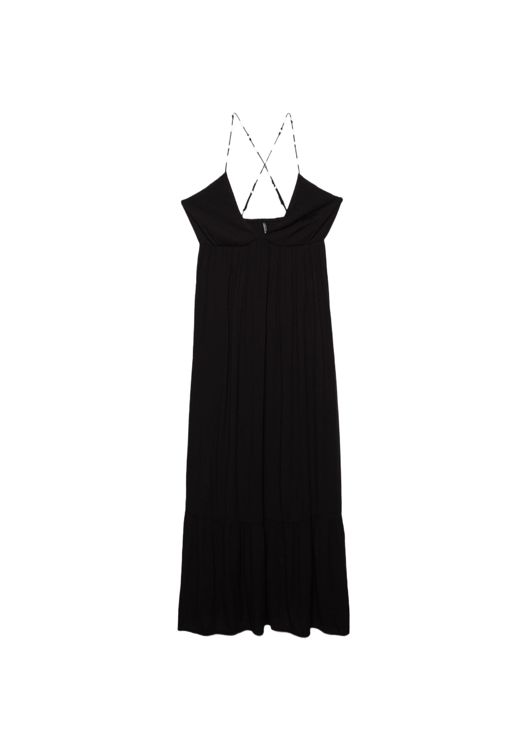 Long crepe dress with beading straps — Black