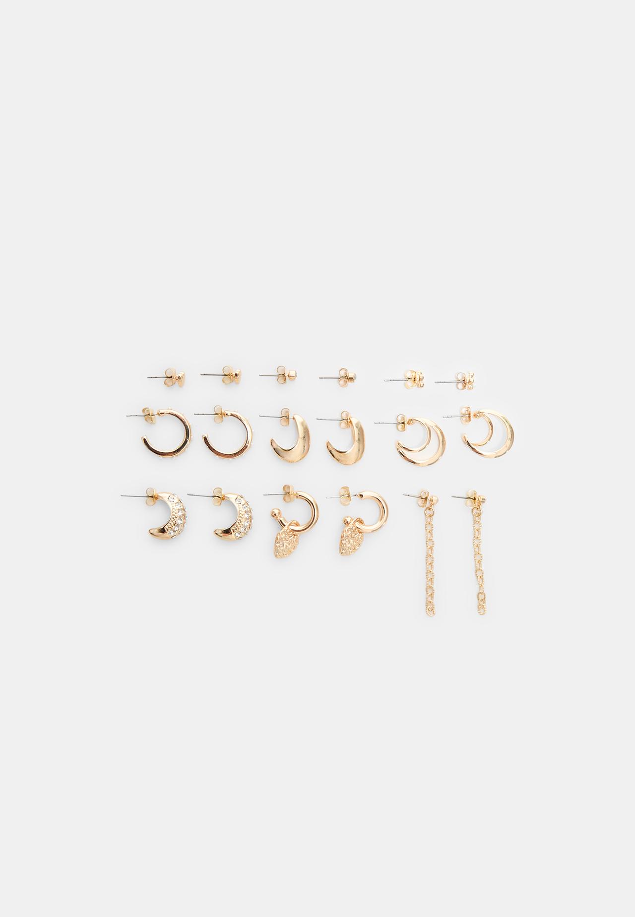 Set of 9 enamel and chain earrings — Gold