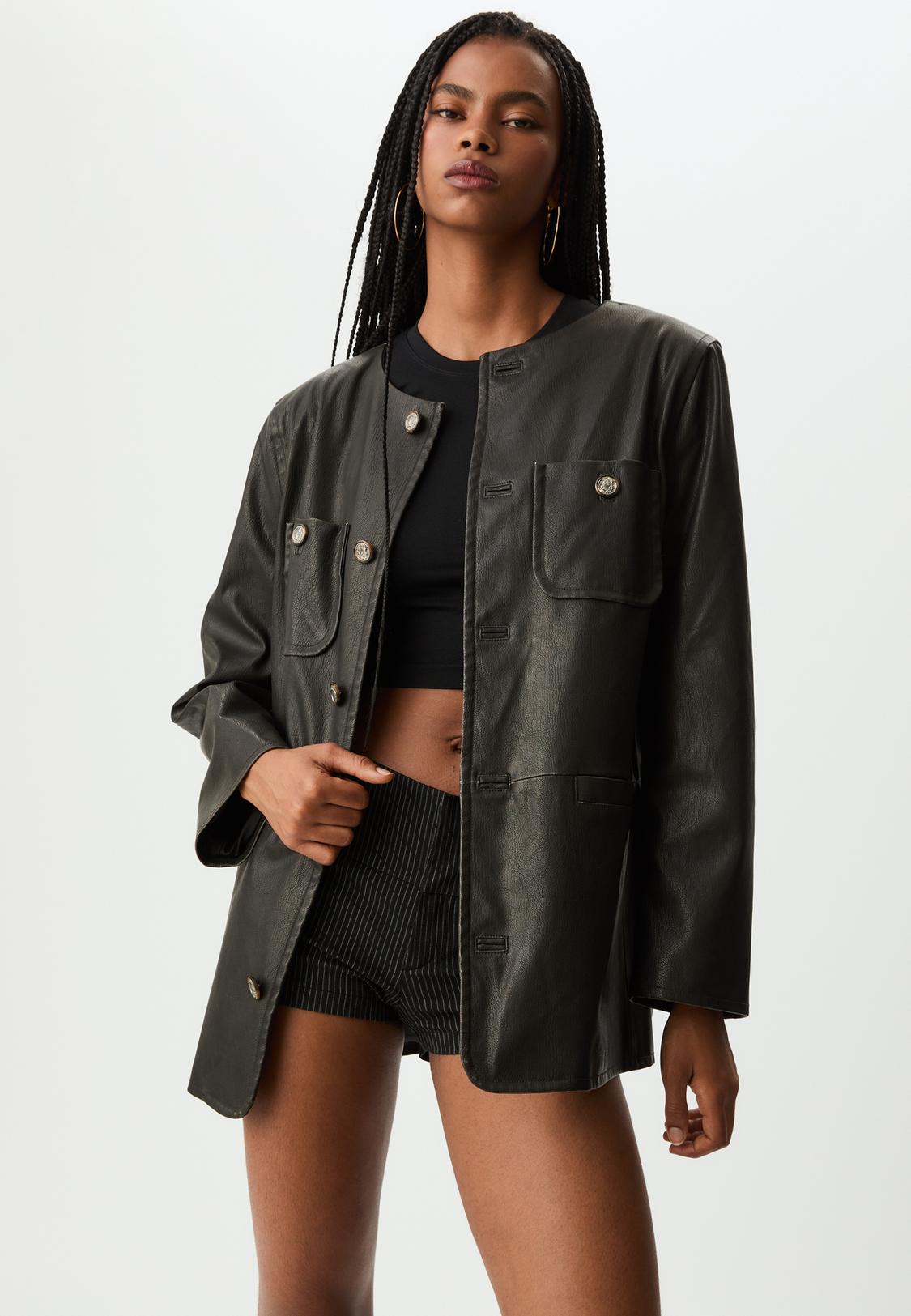 Buttoned leather effect blazer Women's fashion Stradivarius Jordan