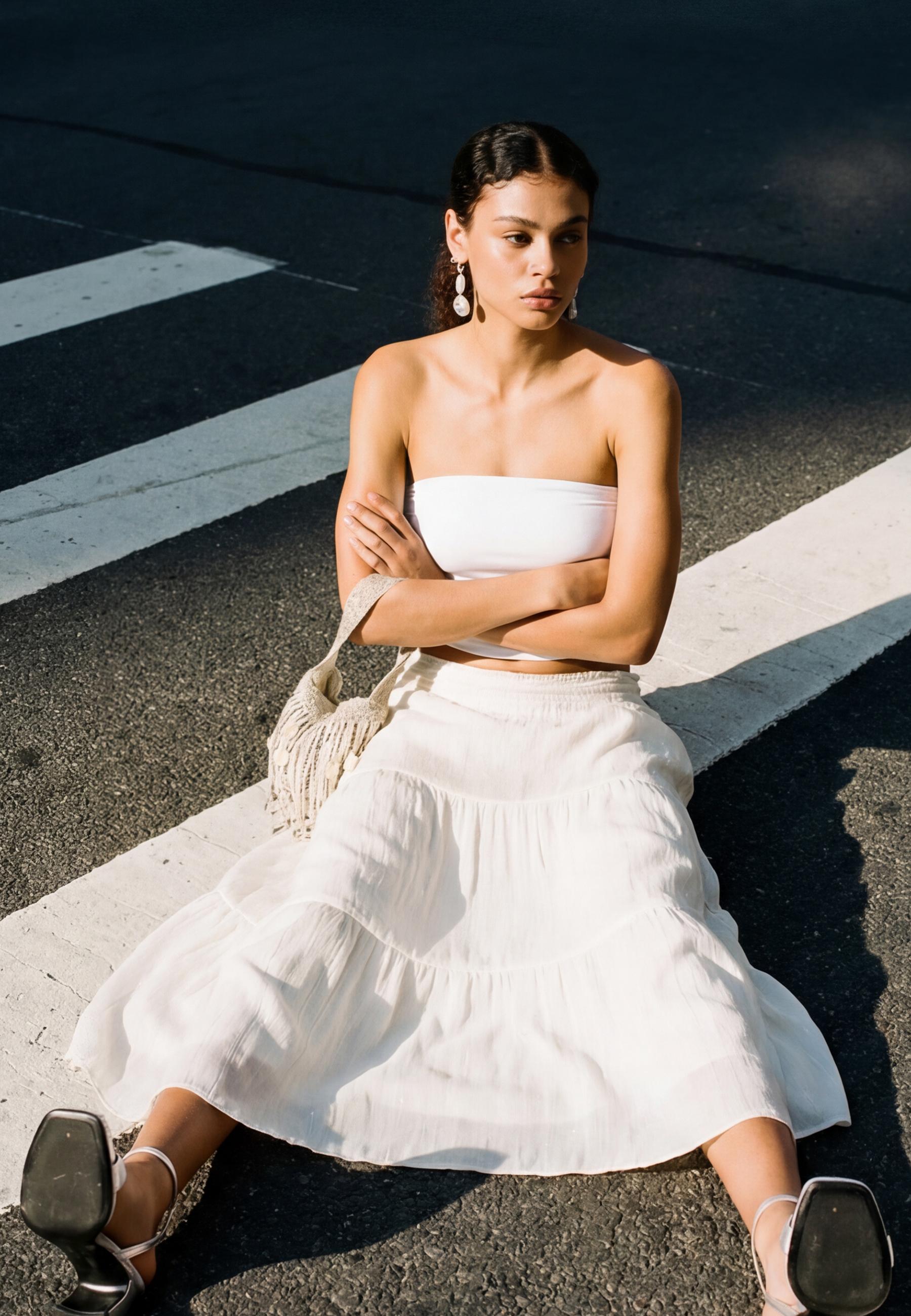 Polyamide bandeau top — White
