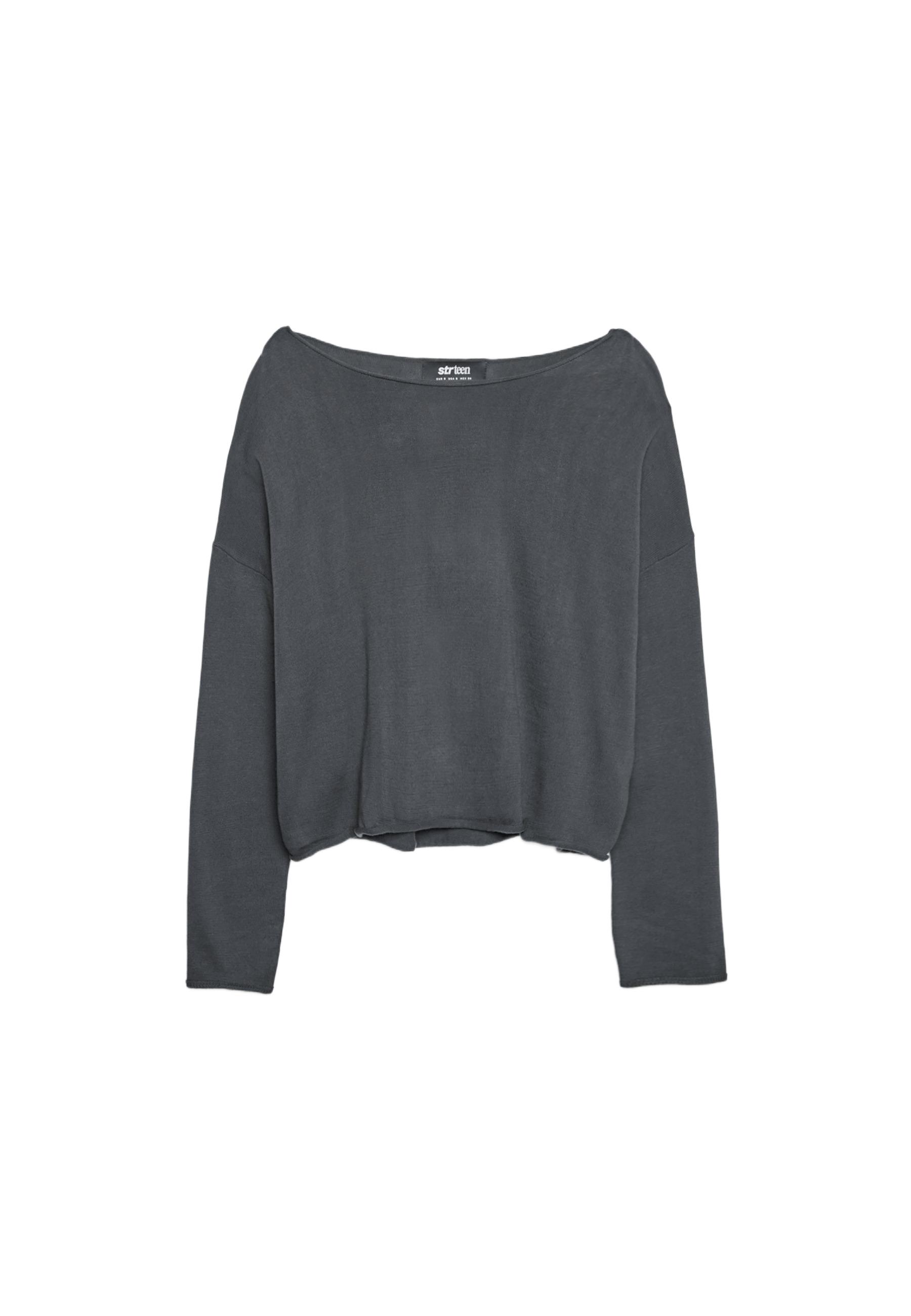 Boat neck cropped sweater — Dark grey
