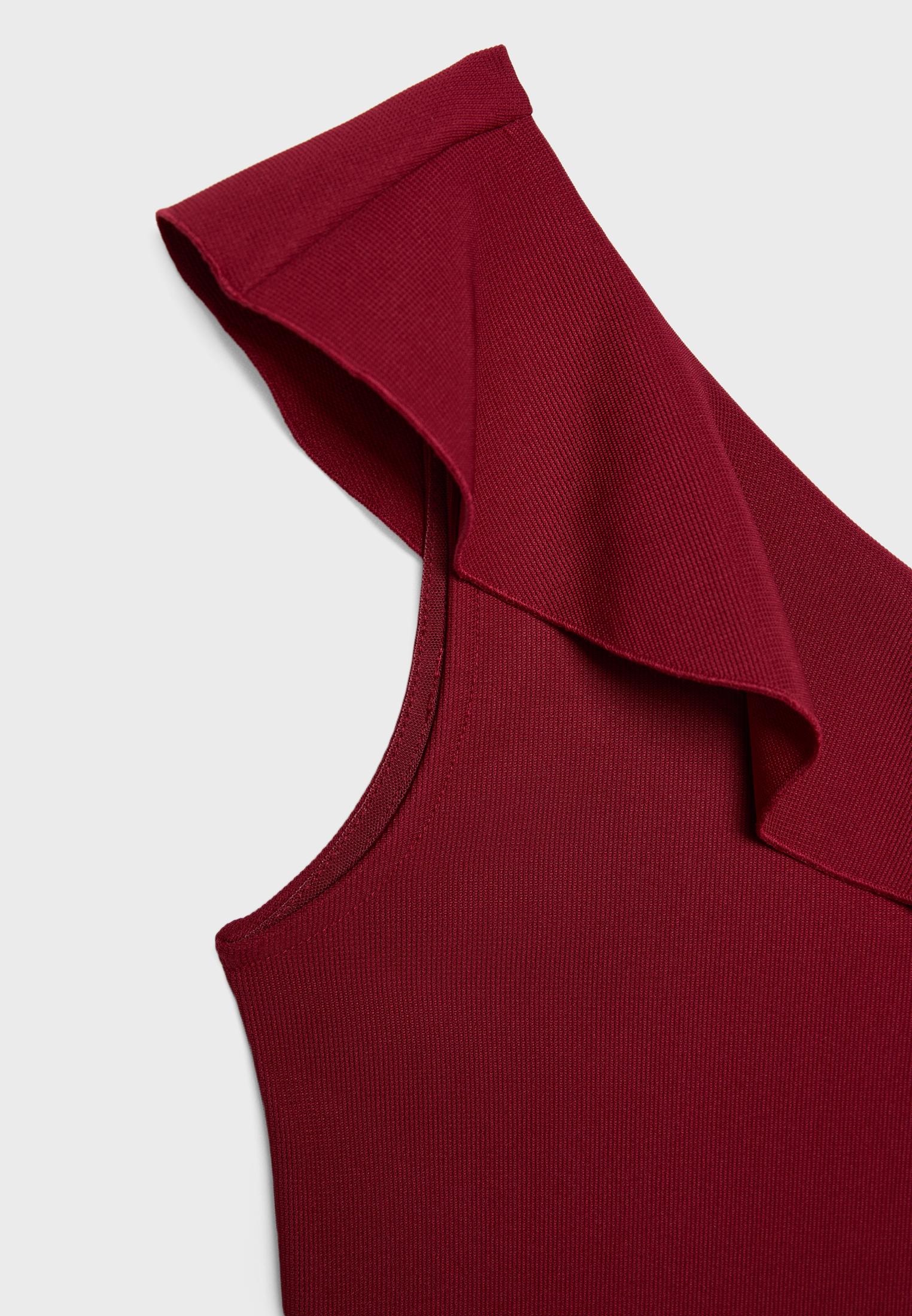 Asymmetric T-shirt with ruffle — Dark red