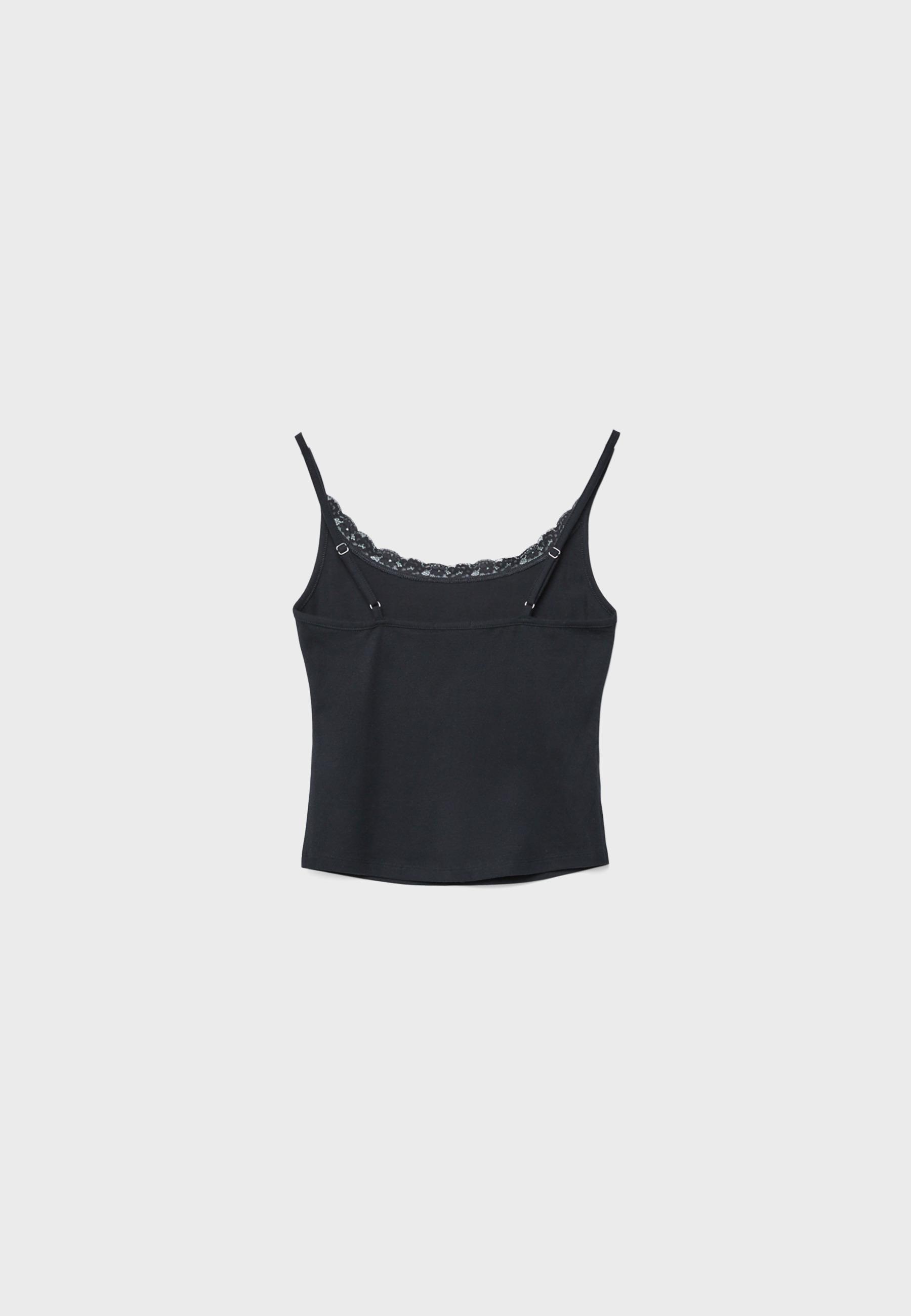 Lace trim strappy top — Black