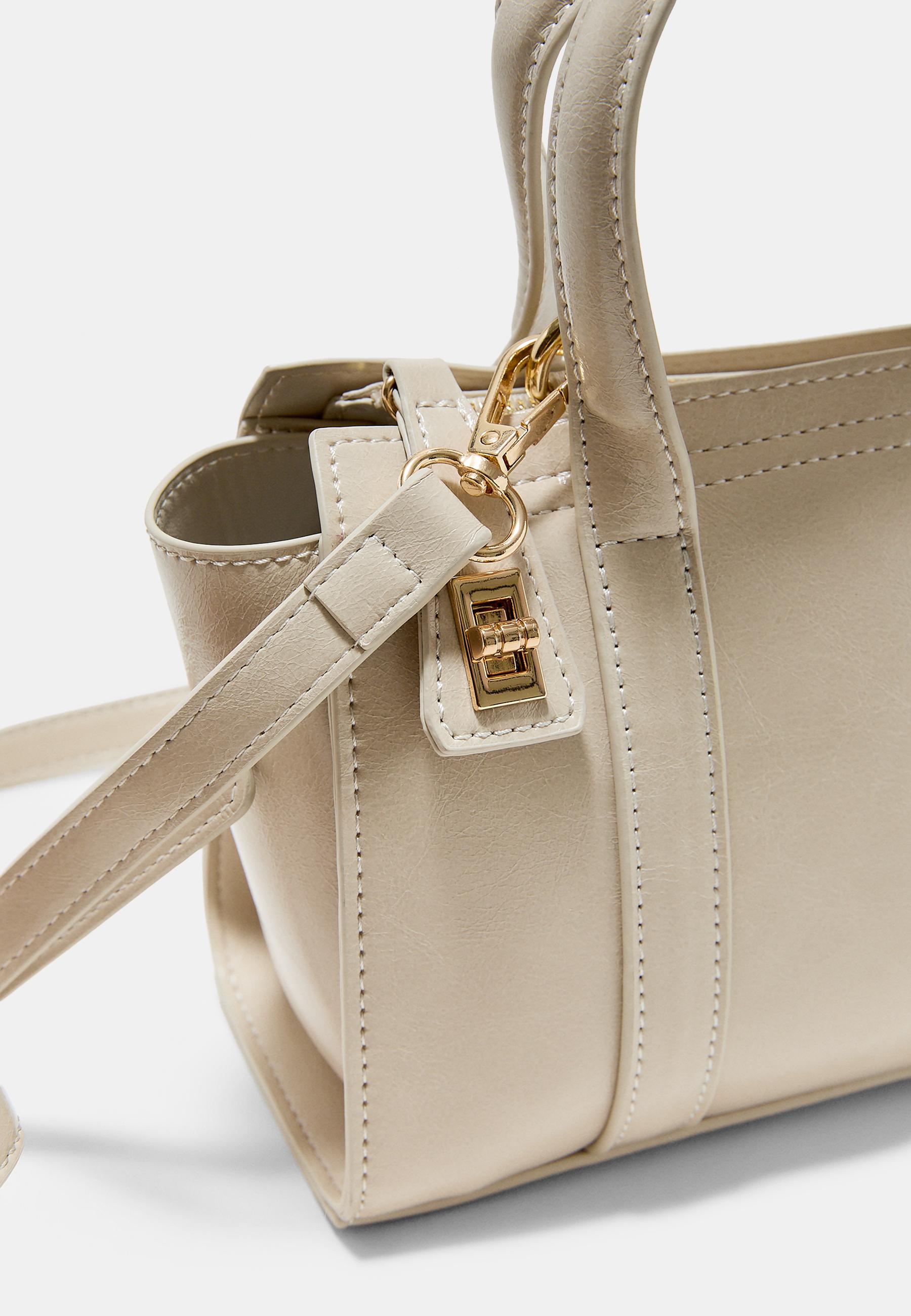 Mini tote bag with clasp — Ecru
