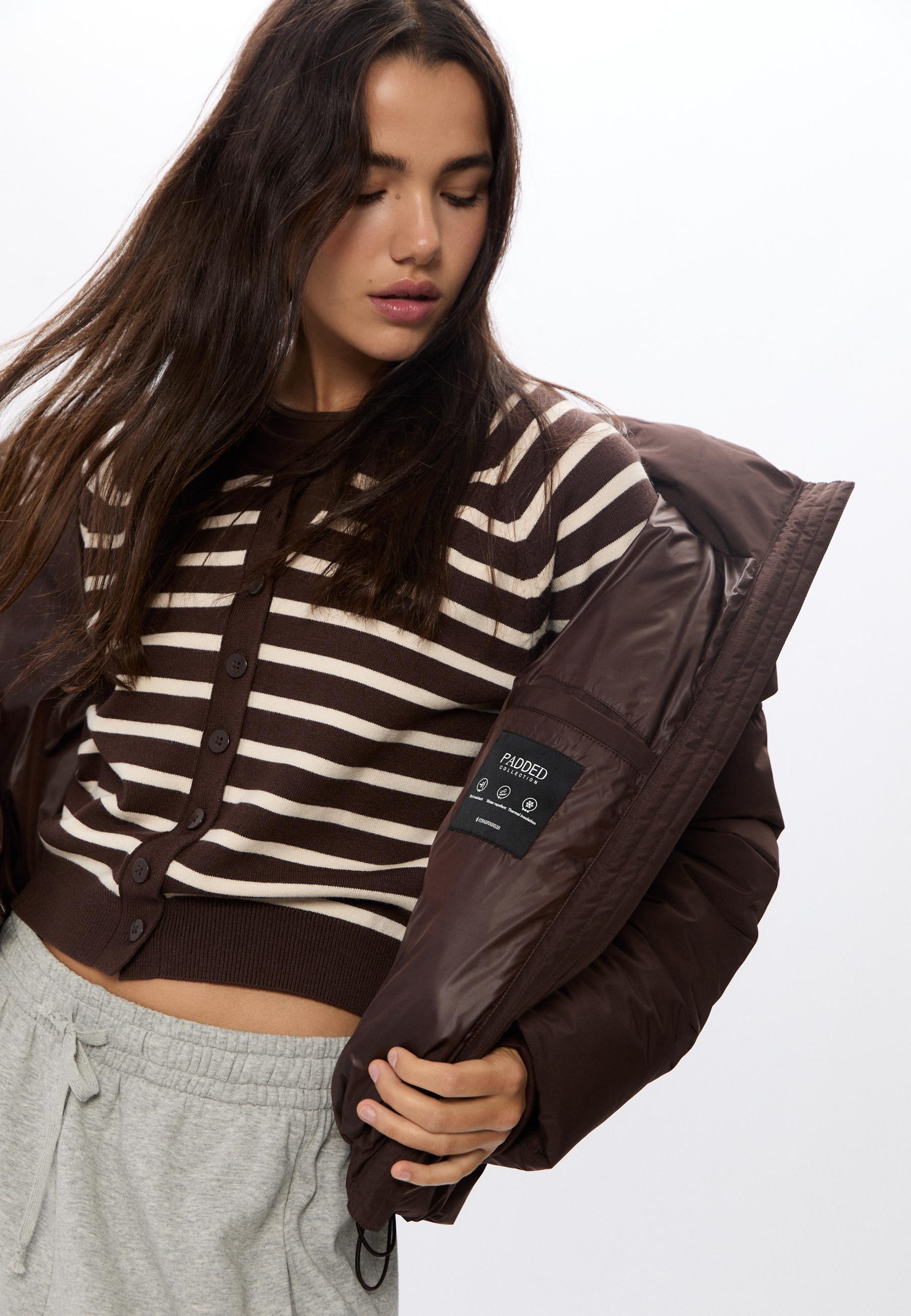 Hooded padded jacket — Brown