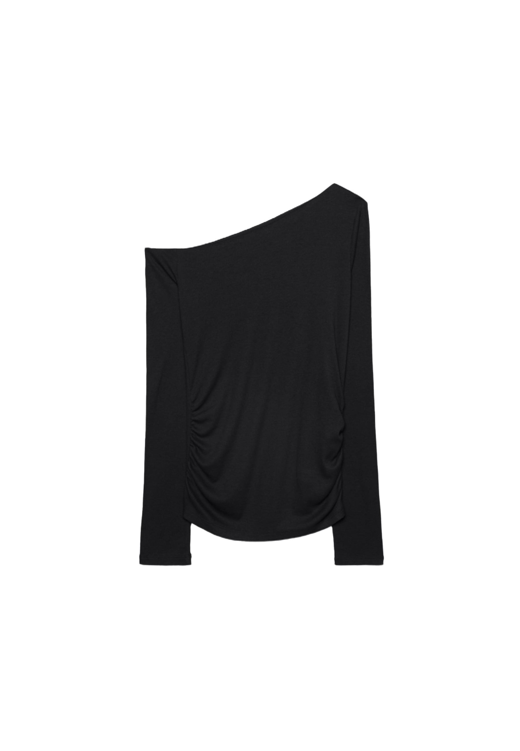 Asymmetric T-shirt with gathered detail — Black