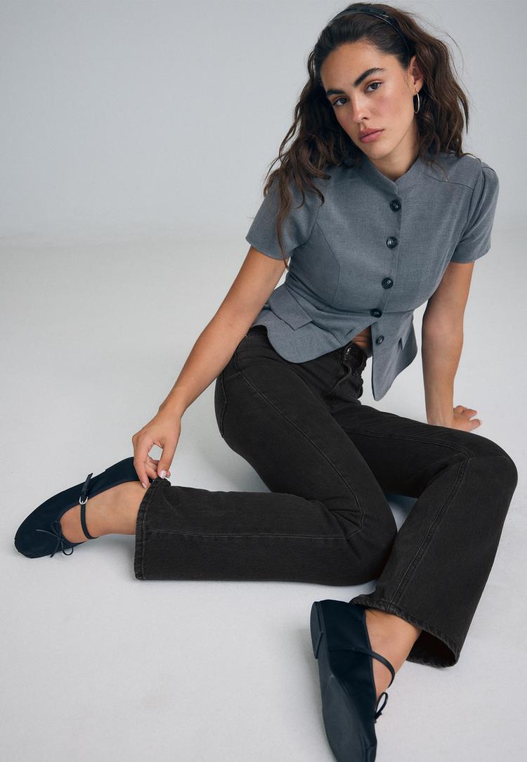 D98 straight-leg vintage effect jeans — BLACK DENIM WASHED EFFECT