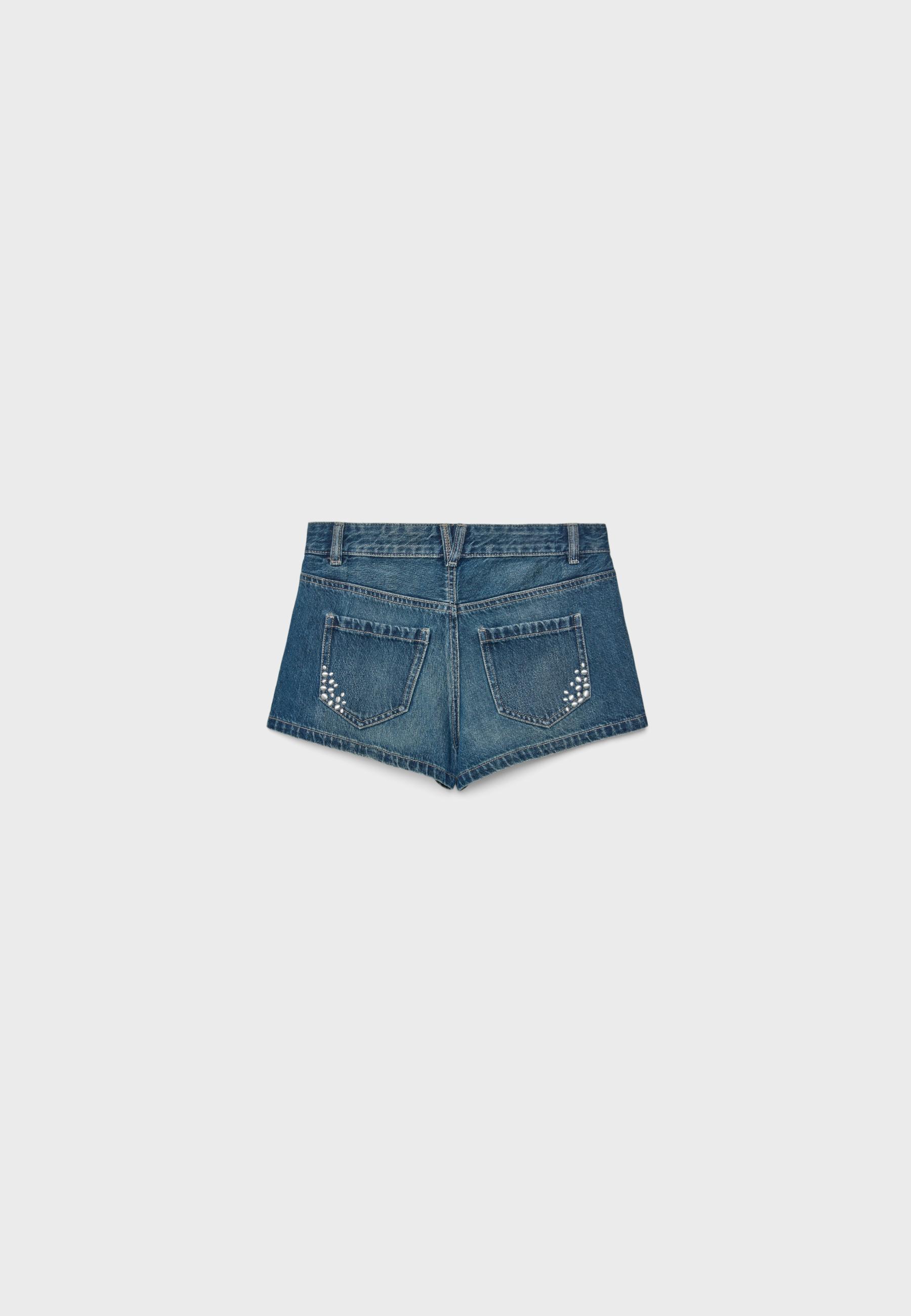 Mini denim shorts with studs — MEDIUM LIGHT BLUE DENIM