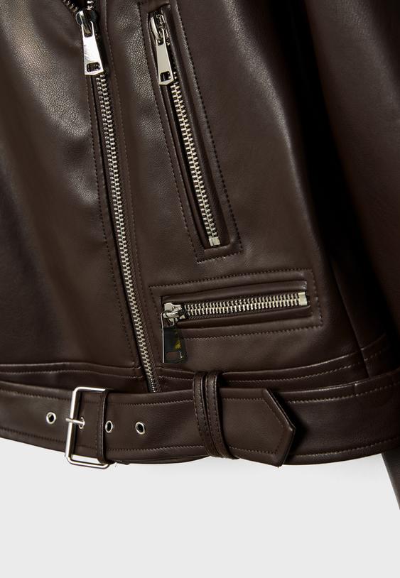 Suni deri biker ceket - Görsel 11