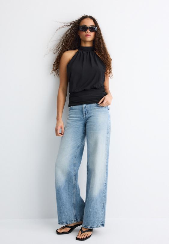 halter yaka puf top